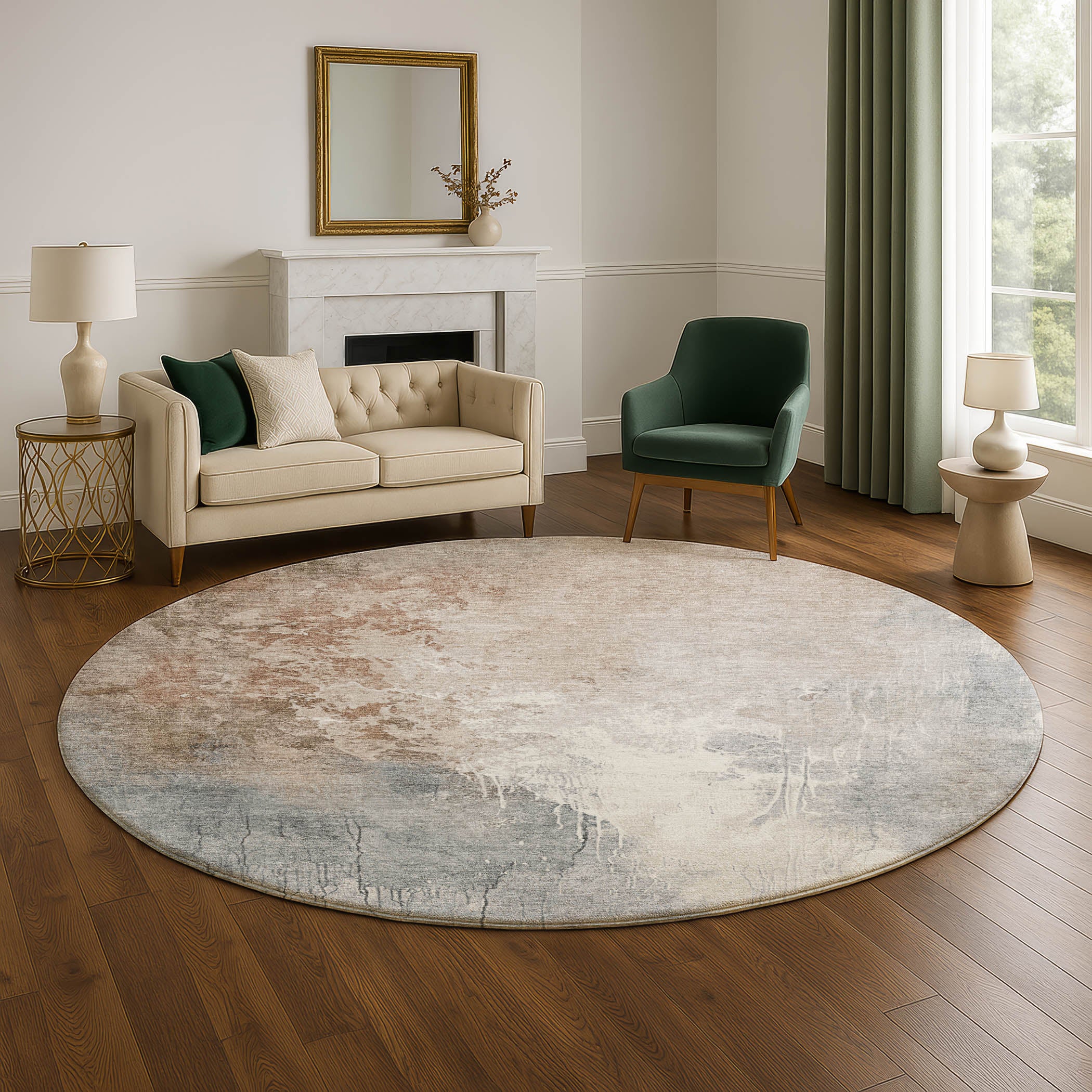 Sintra Machine Washable Transitional Paprika Orange Rug 8' x 8' #shape_Round