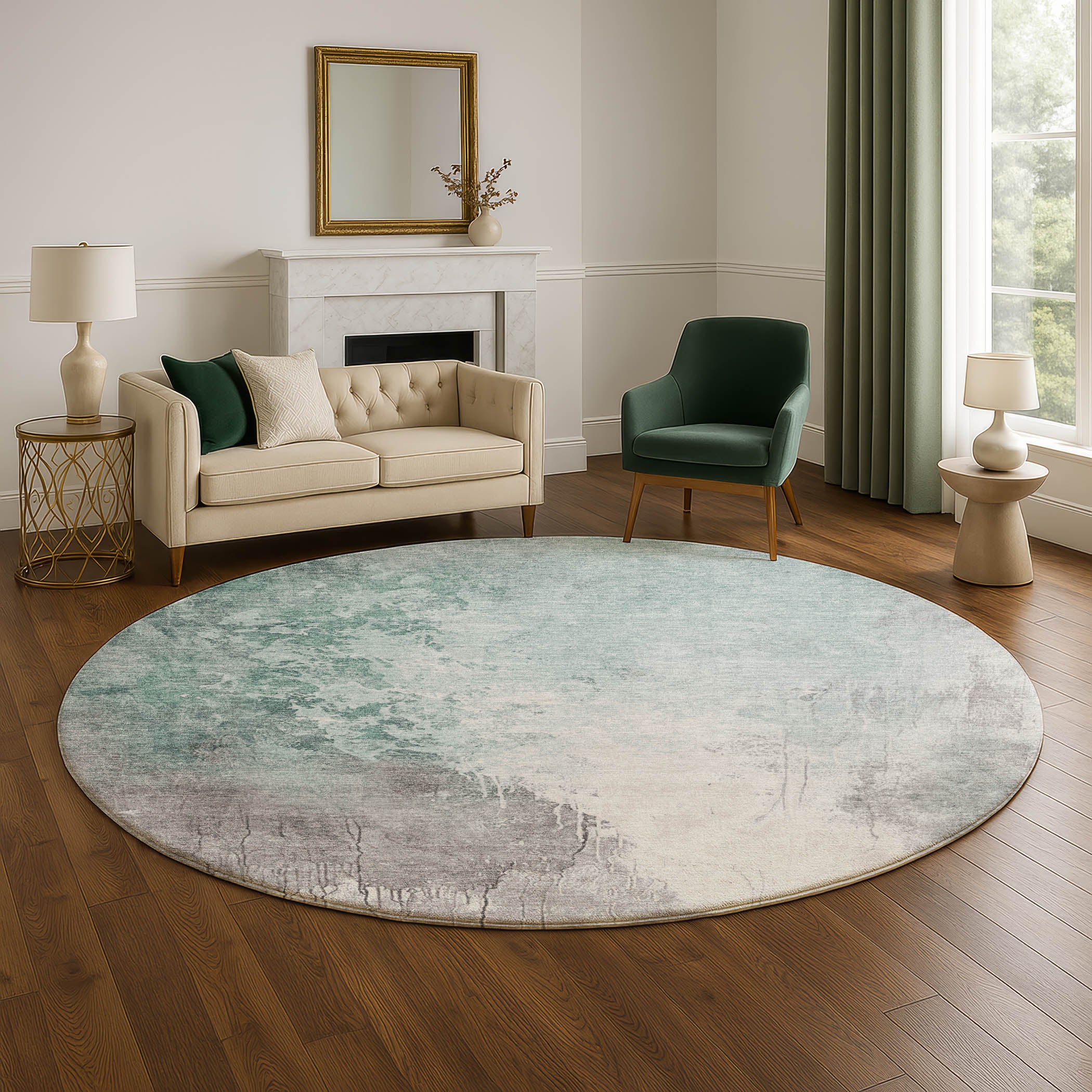 Sintra Machine Washable Transitional Seafoam Blue Rug 8' x 8' #shape_Round
