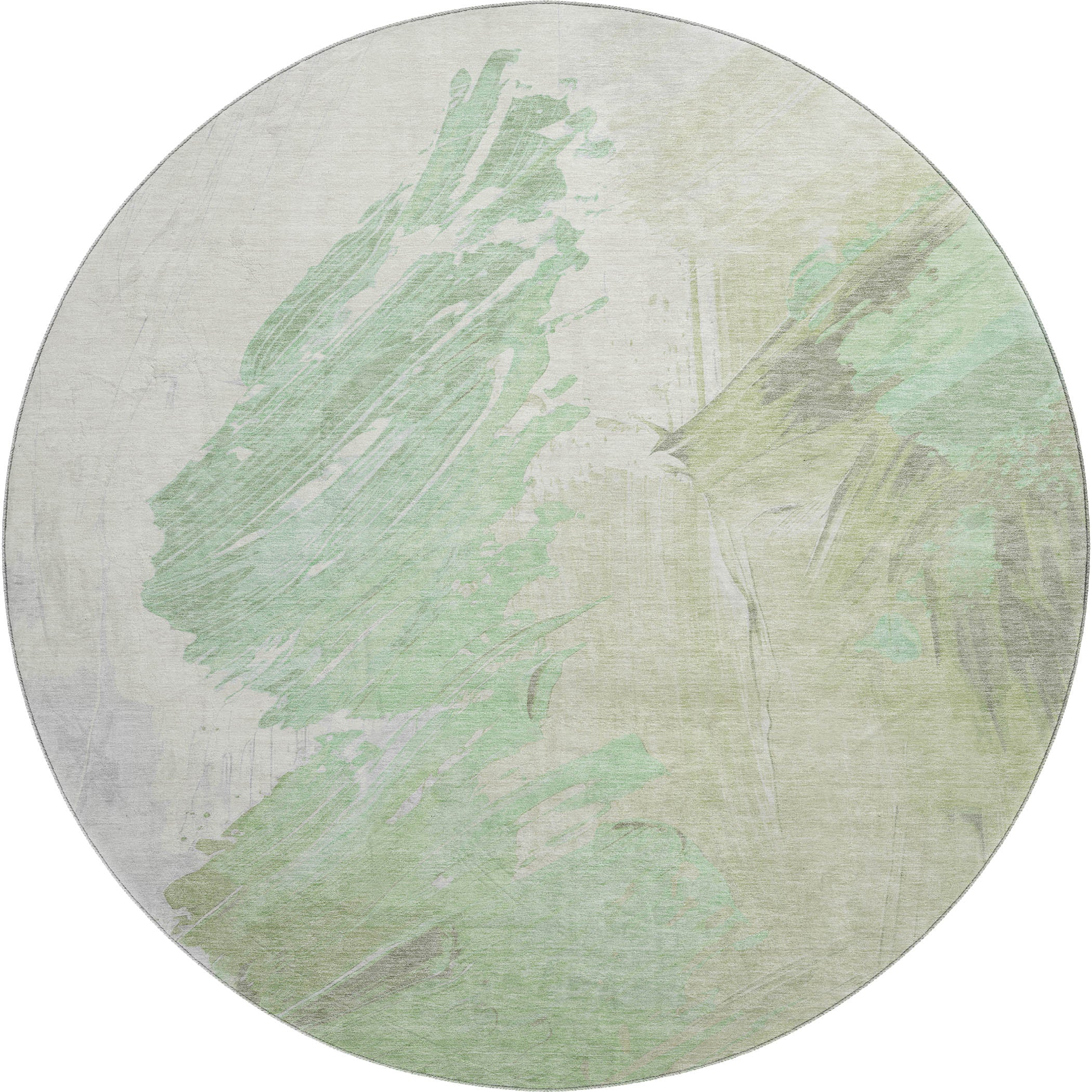 Queenstown Machine Washable Transitional Aloe Green Rug 8' x 8' #shape_Round
