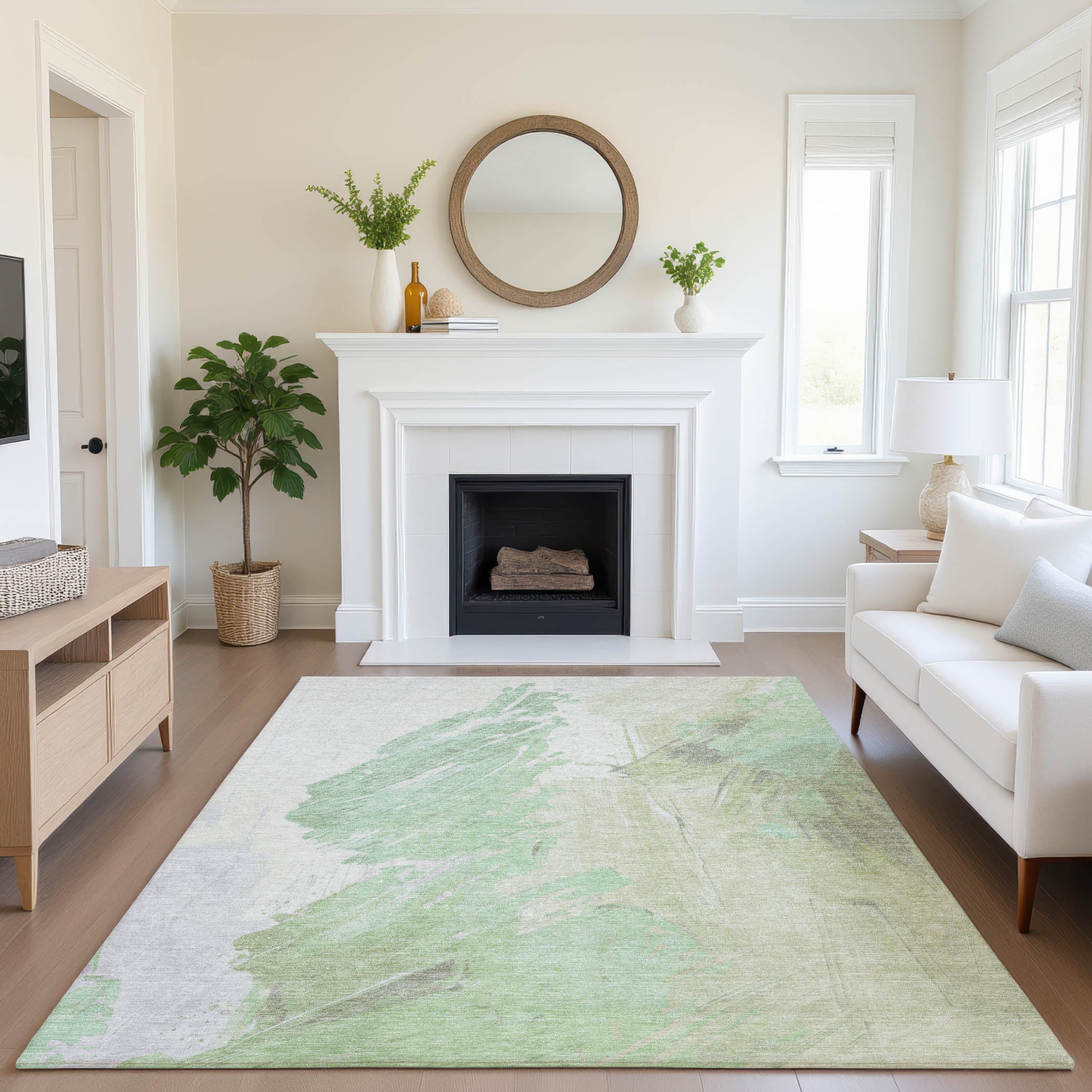 Queenstown Machine Washable Transitional Aloe Green Rug 2'6" x 3'10" #shape_Rectangle