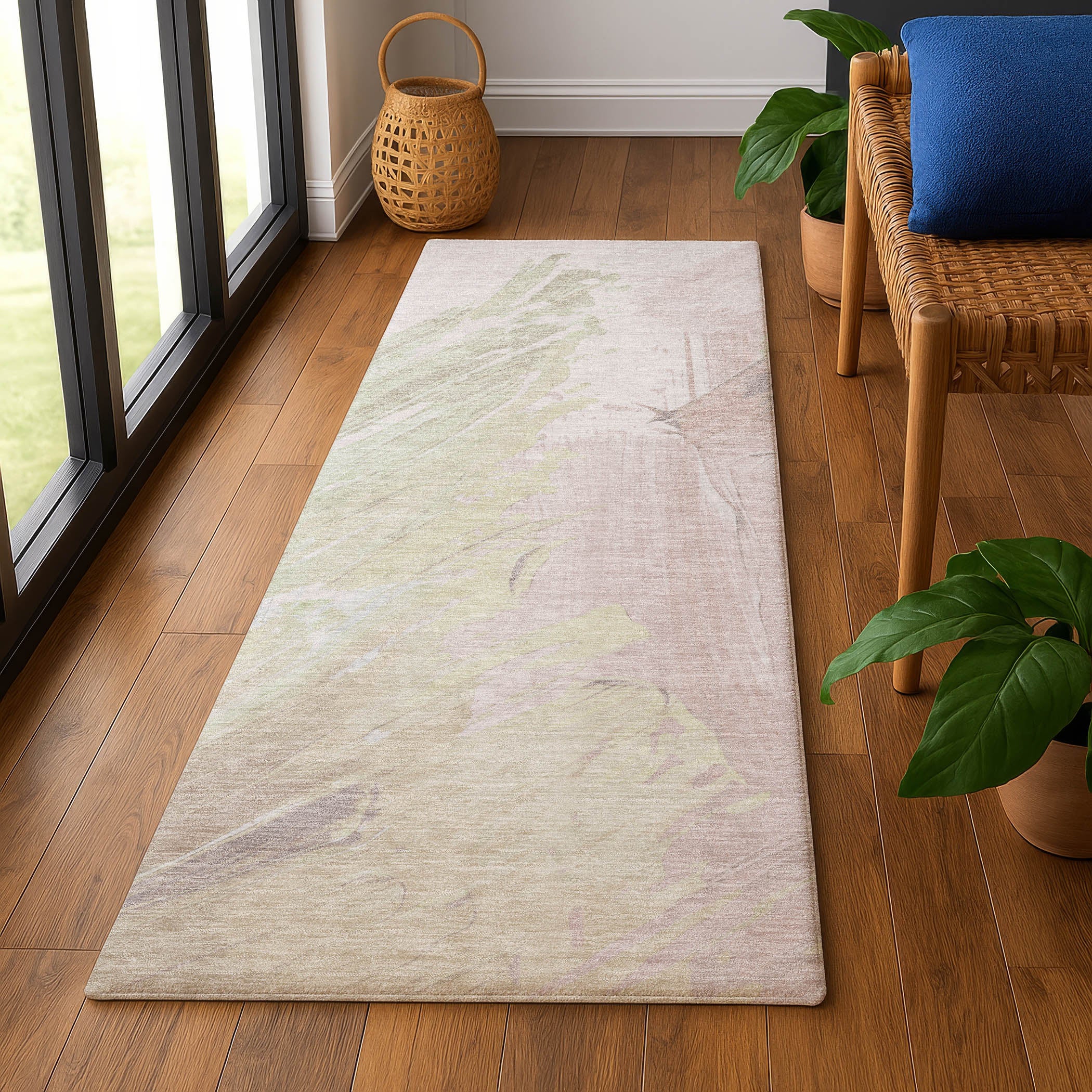 Queenstown Machine Washable Transitional Pink Rug 2'3" x 7'6" #shape_Runner