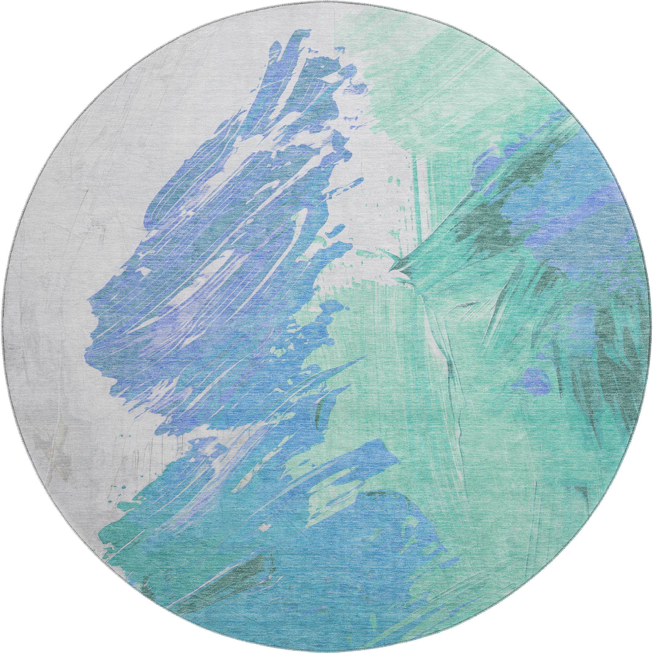 Queenstown Machine Washable Transitional Seafoam Blue Rug 8' x 8' #shape_Round