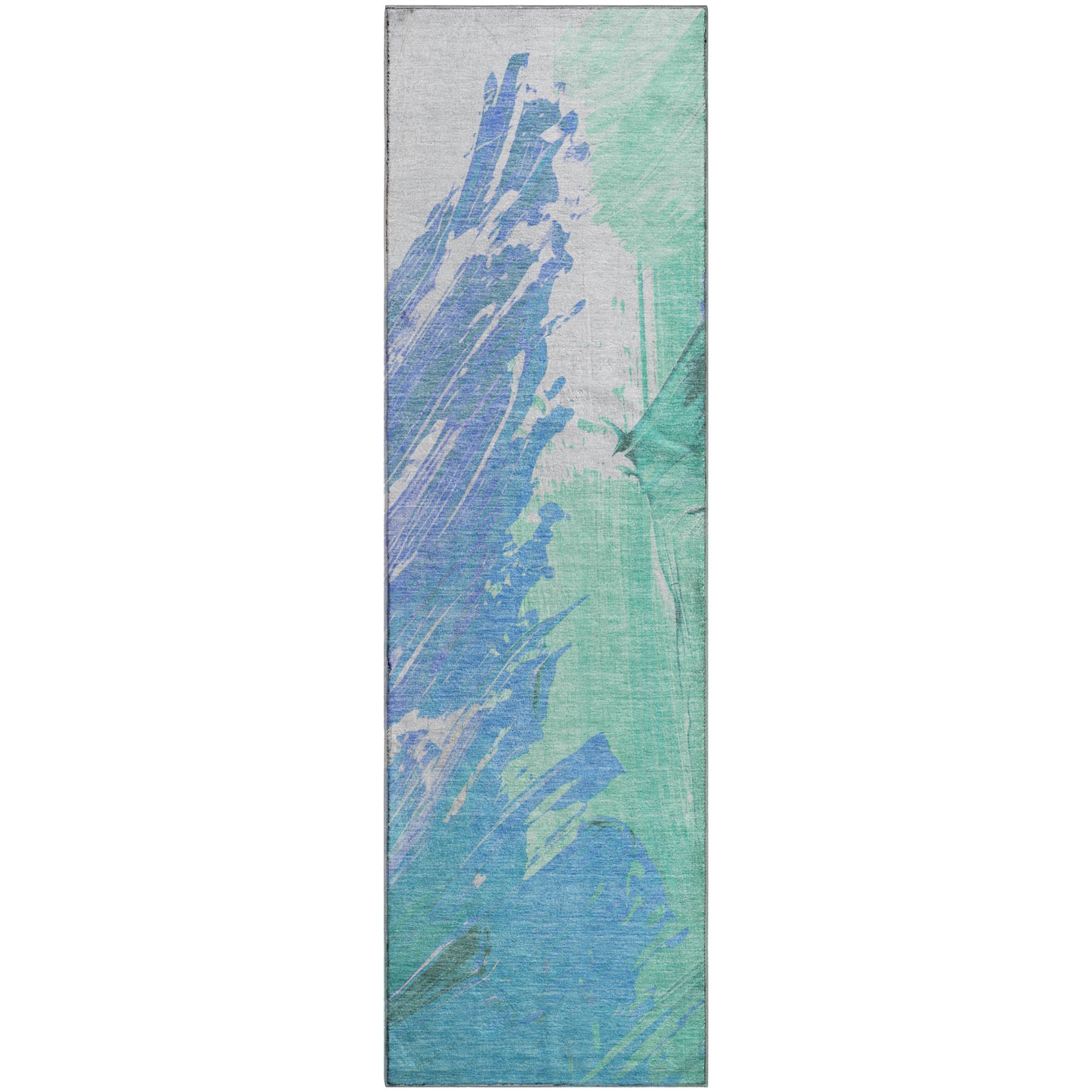 Queenstown Machine Washable Transitional Seafoam Blue Rug 2'3" x 7'6" #shape_Runner