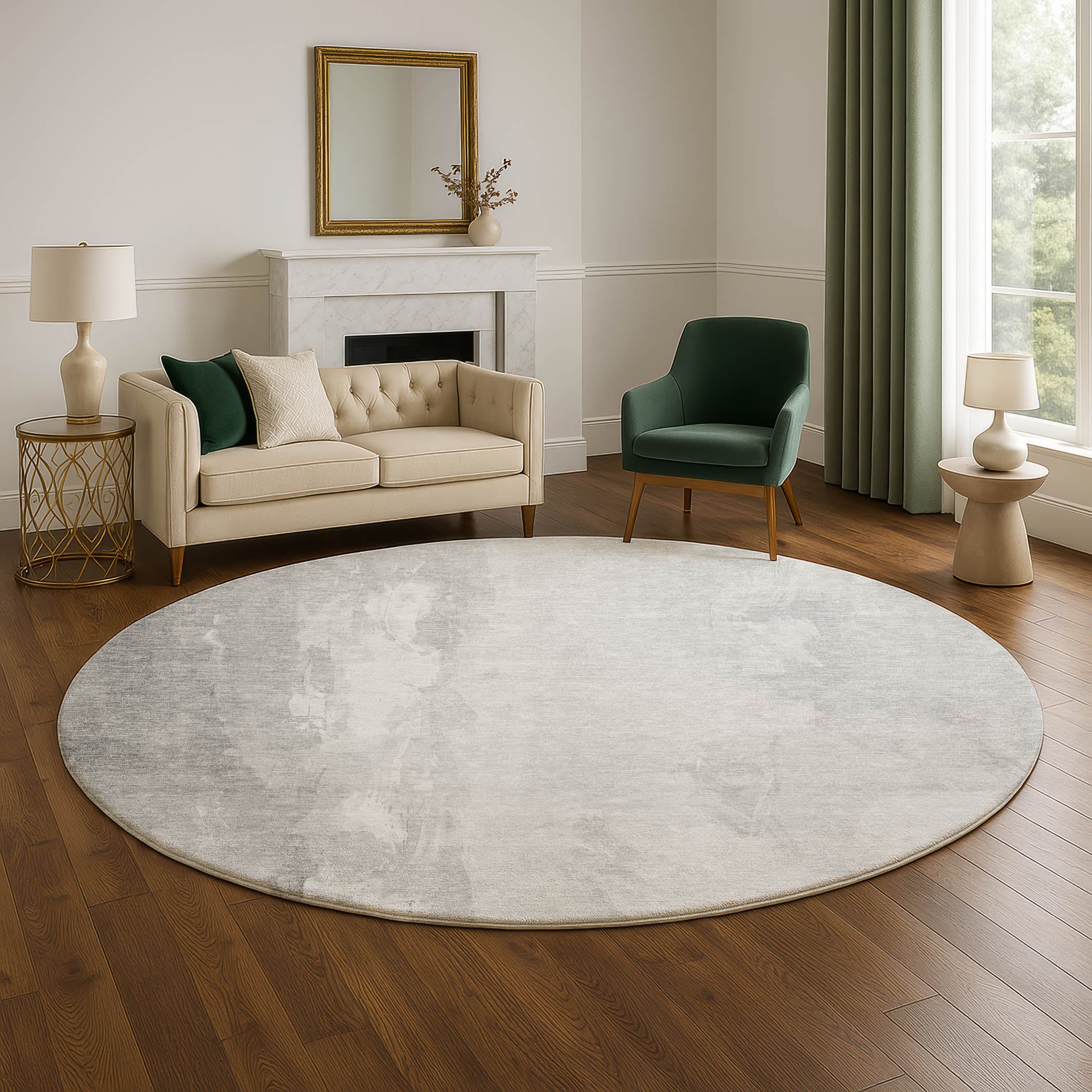 Sarajevo Machine Washable Transitional Gray Rug 8' x 8' #shape_Round