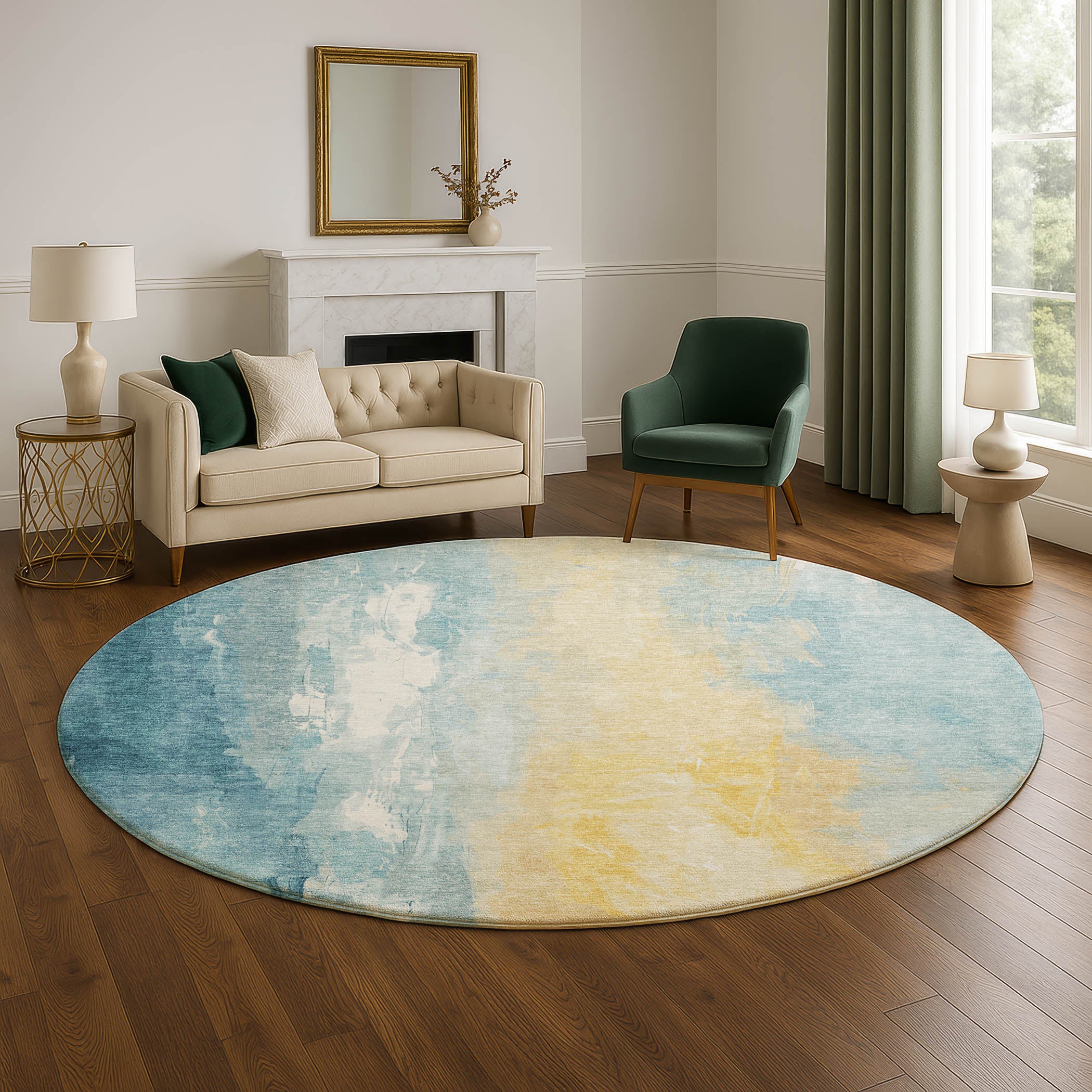 Sarajevo Machine Washable Transitional Teal Rug 8' x 8' #shape_Round
