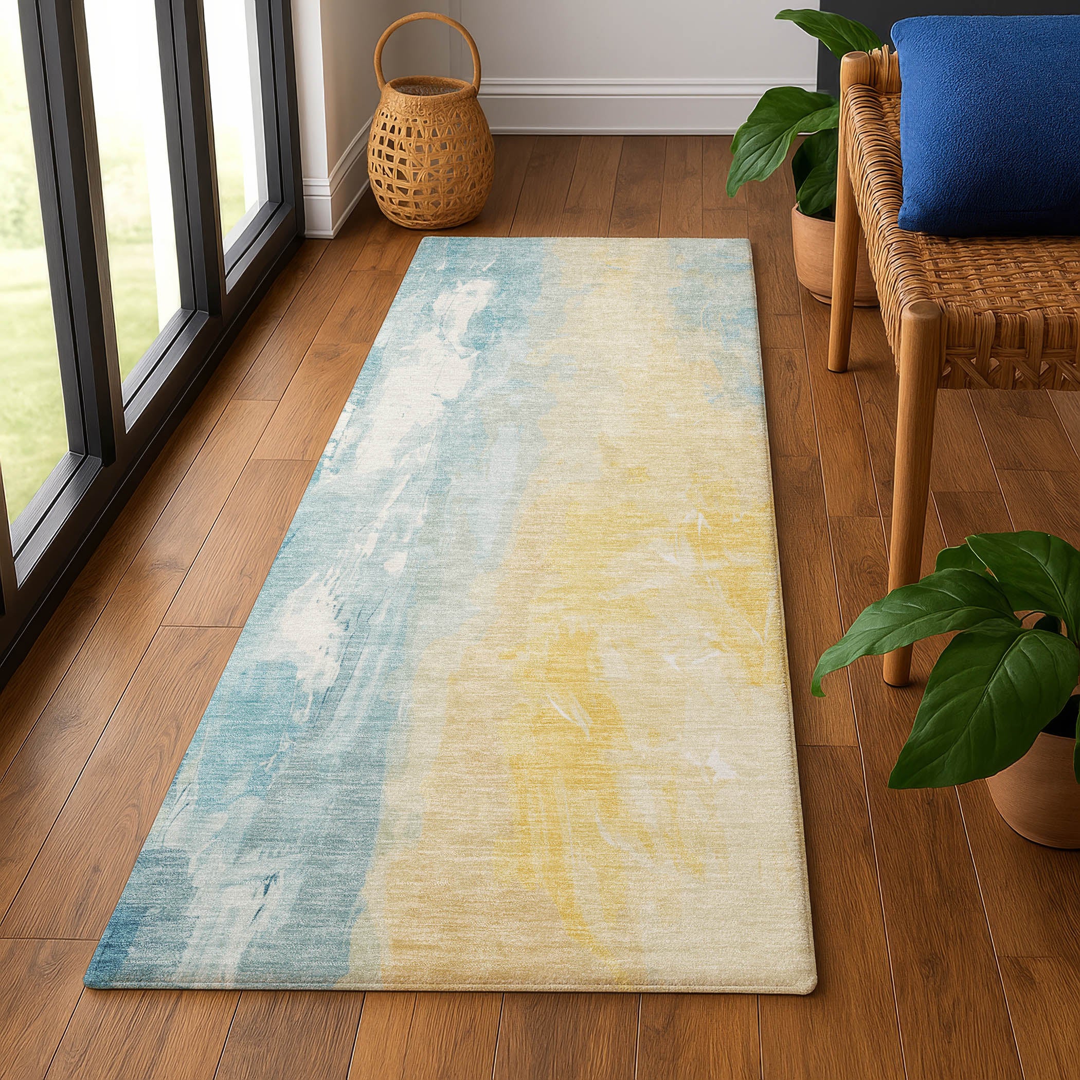 Sarajevo Machine Washable Transitional Teal Rug 2'3" x 7'6" #shape_Runner