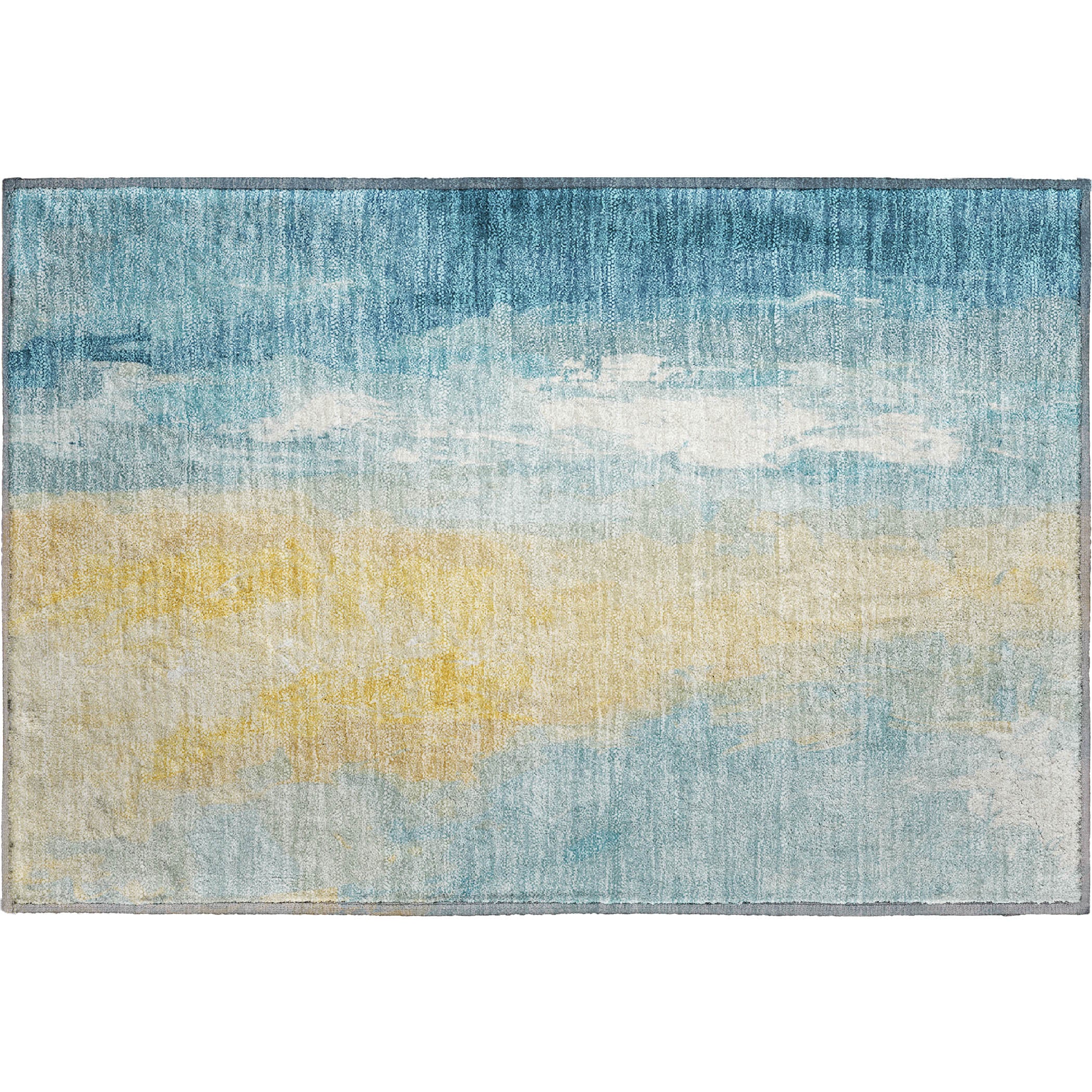 Sarajevo Machine Washable Transitional Teal Rug 1'8" x 2'6" #shape_Rectangle