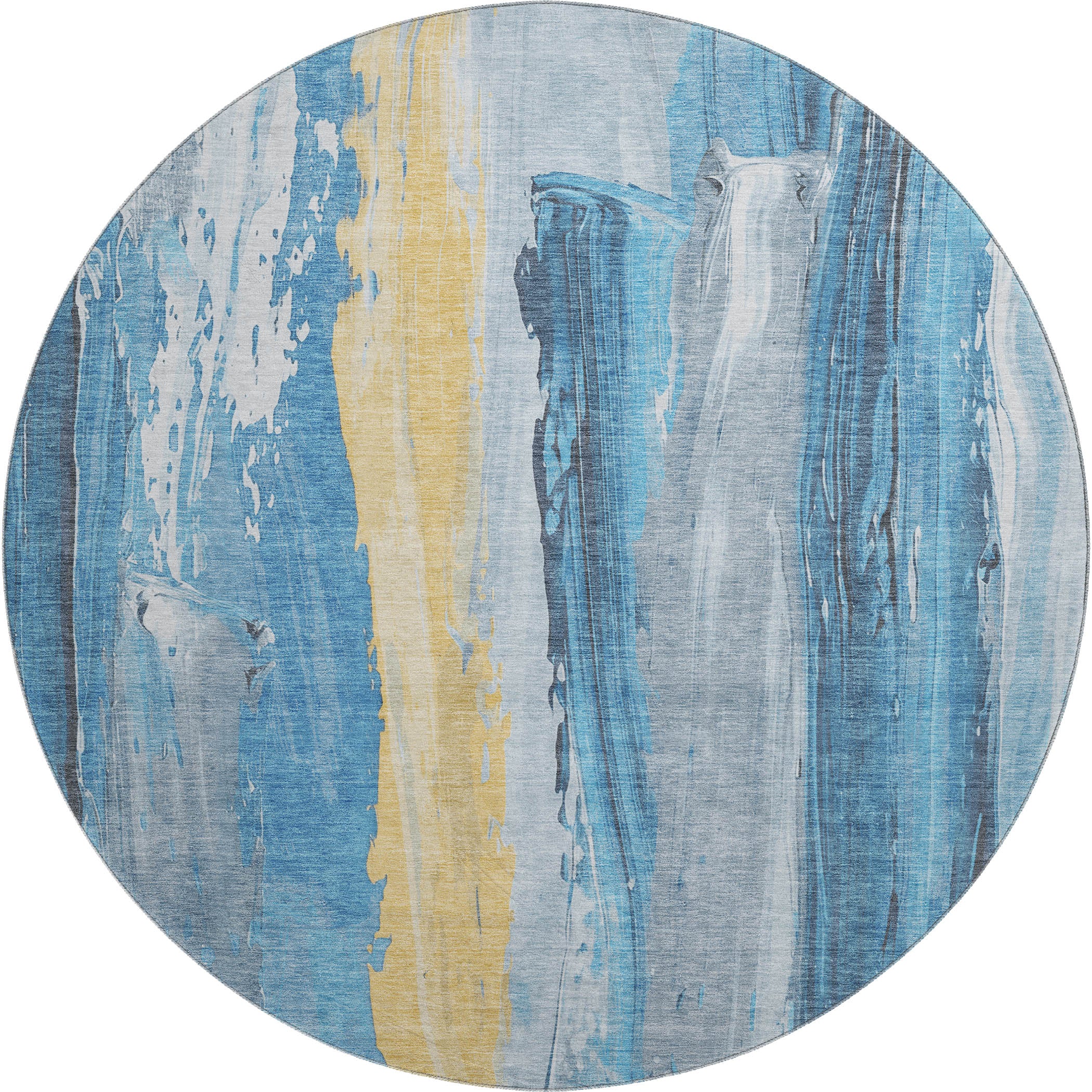 Chiang Mai Machine Washable Transitional Blue Rug 8' x 8' #shape_Round