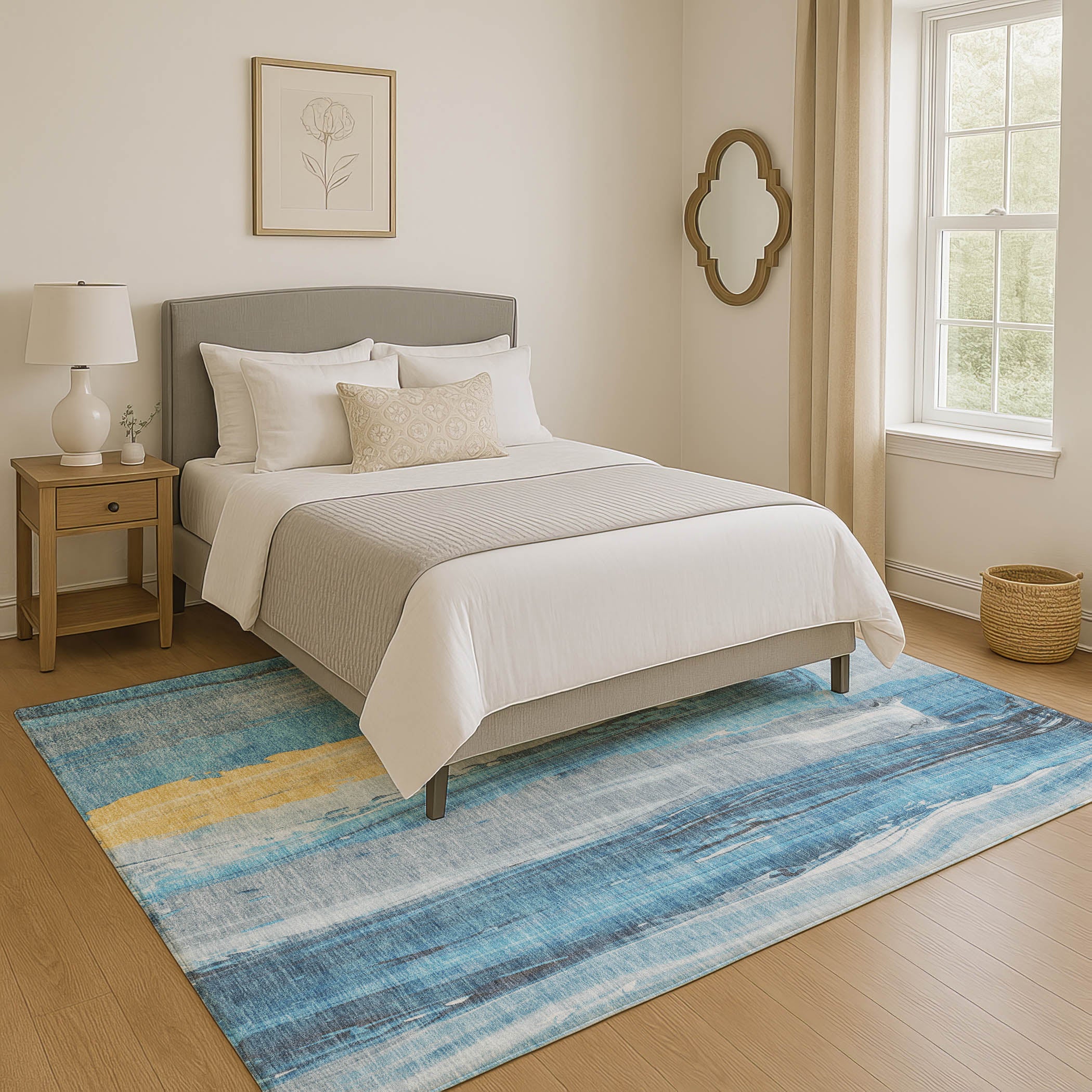 Chiang Mai Machine Washable Transitional Blue Rug 2'6" x 3'10" #shape_Rectangle