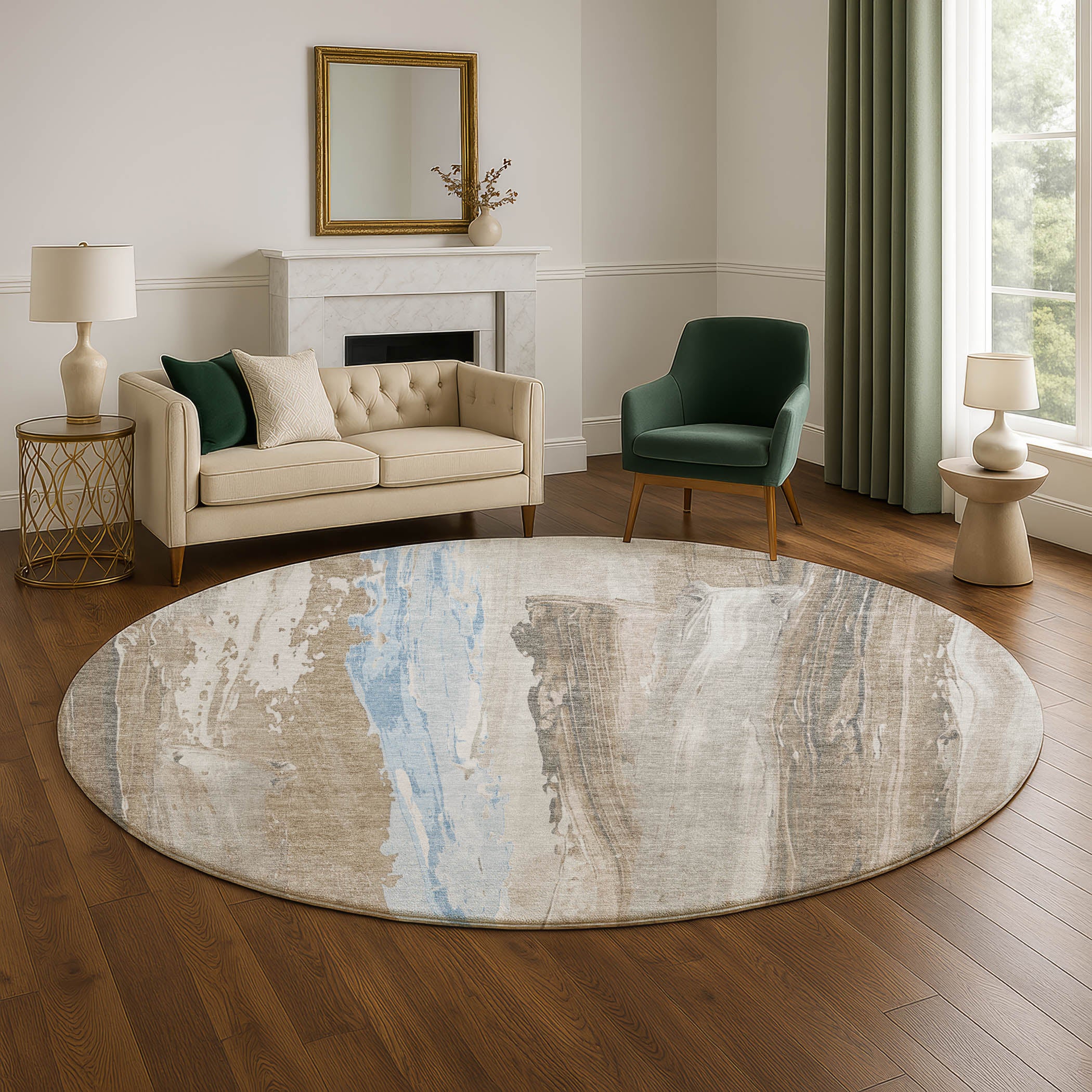 Chiang Mai Machine Washable Transitional Mocha Brown Rug 8' x 8' #shape_Round