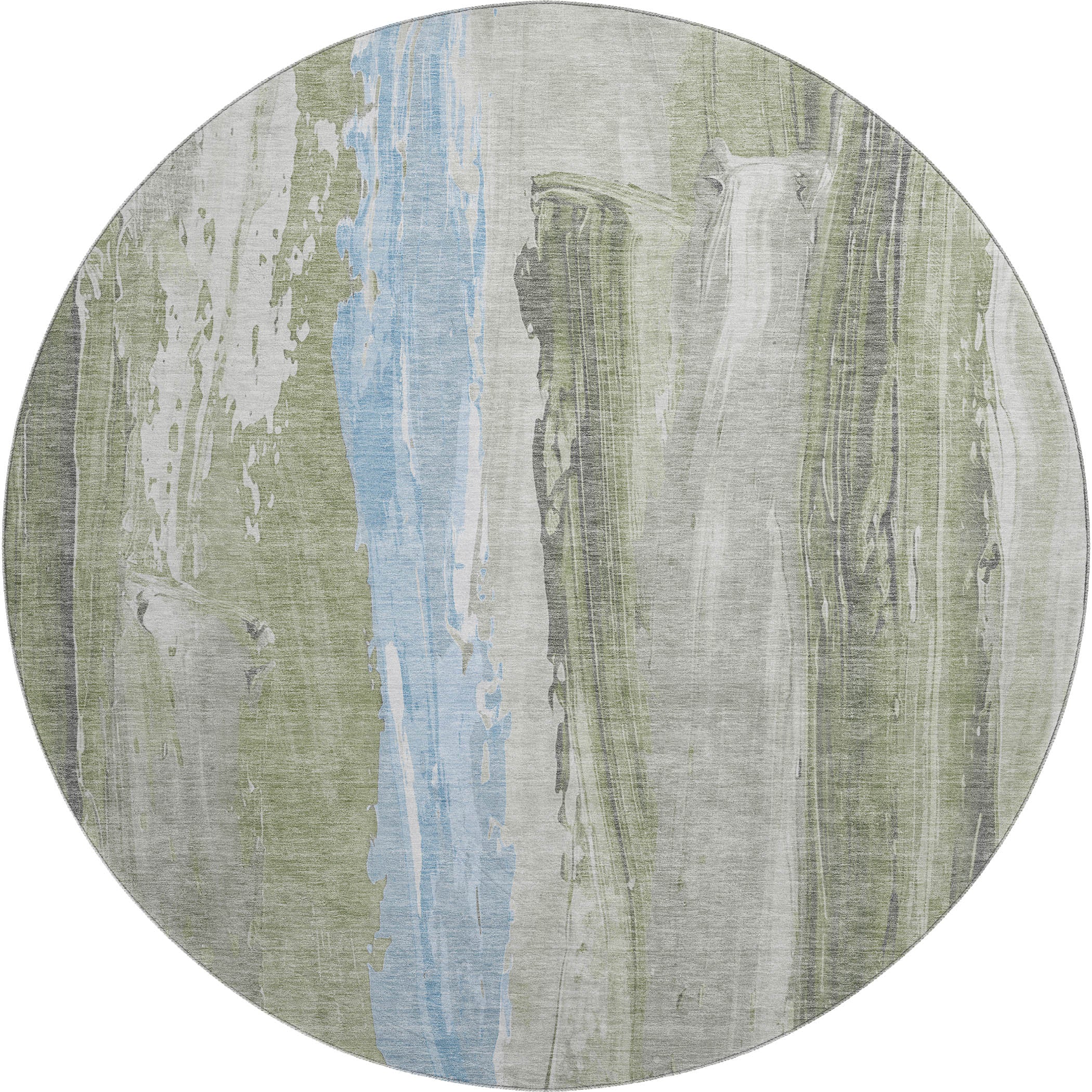 Chiang Mai Machine Washable Transitional Olive Green Rug 8' x 8' #shape_Round