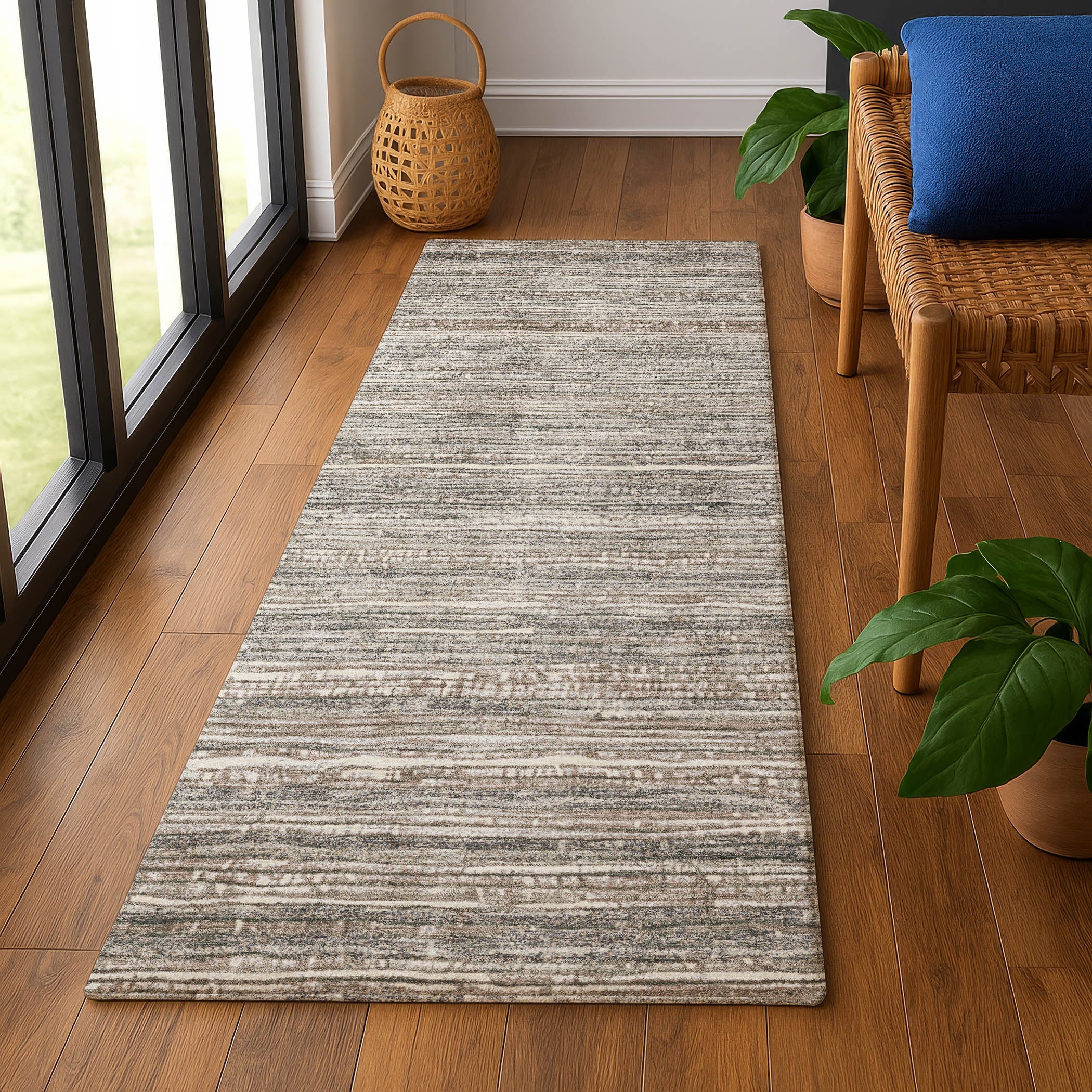 Kathmandu Machine Washable Transitional Beige Brown Rug 2'3" x 7'6" #shape_Runner