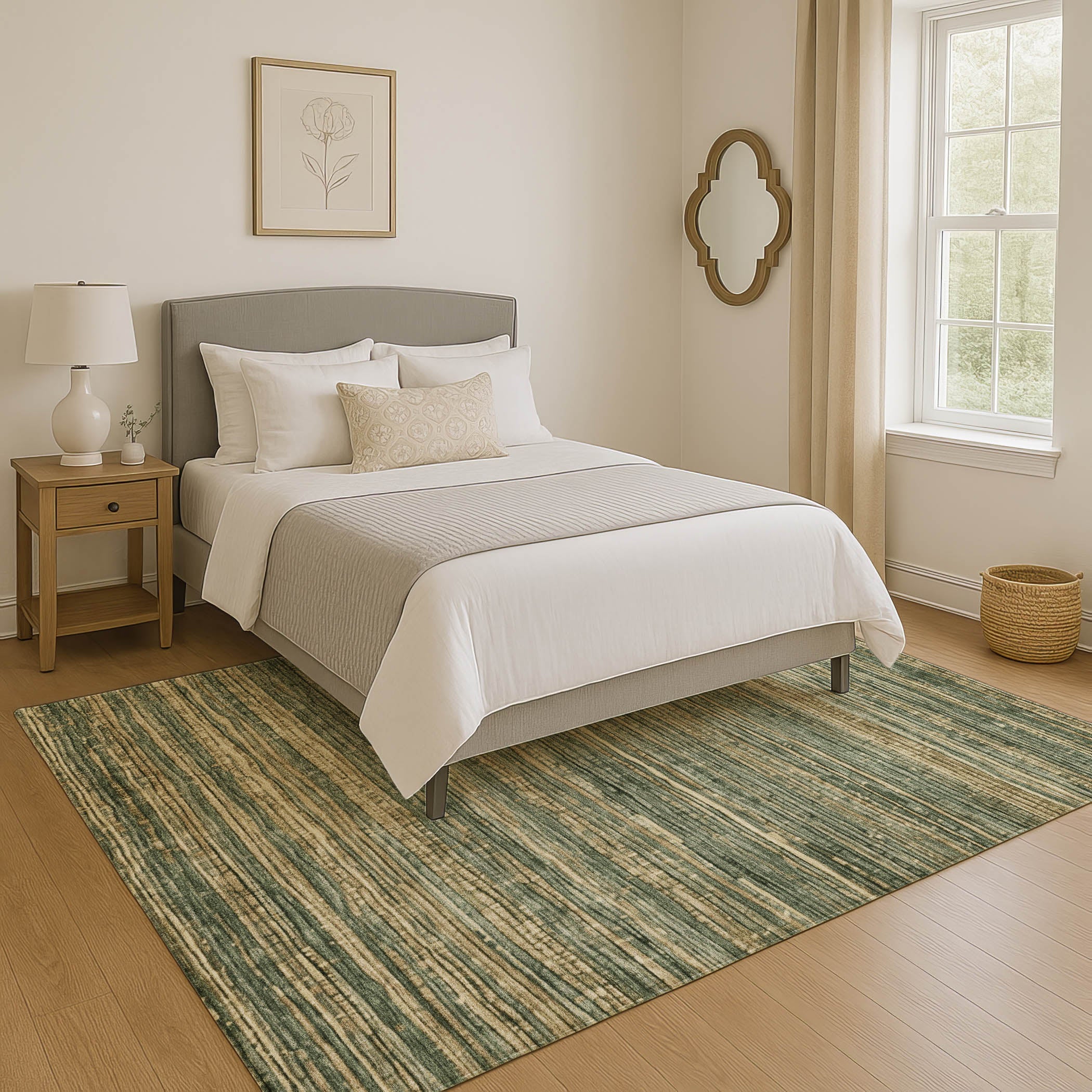 Kathmandu Machine Washable Transitional Fern Green Rug 2'6" x 3'10" #shape_Rectangle