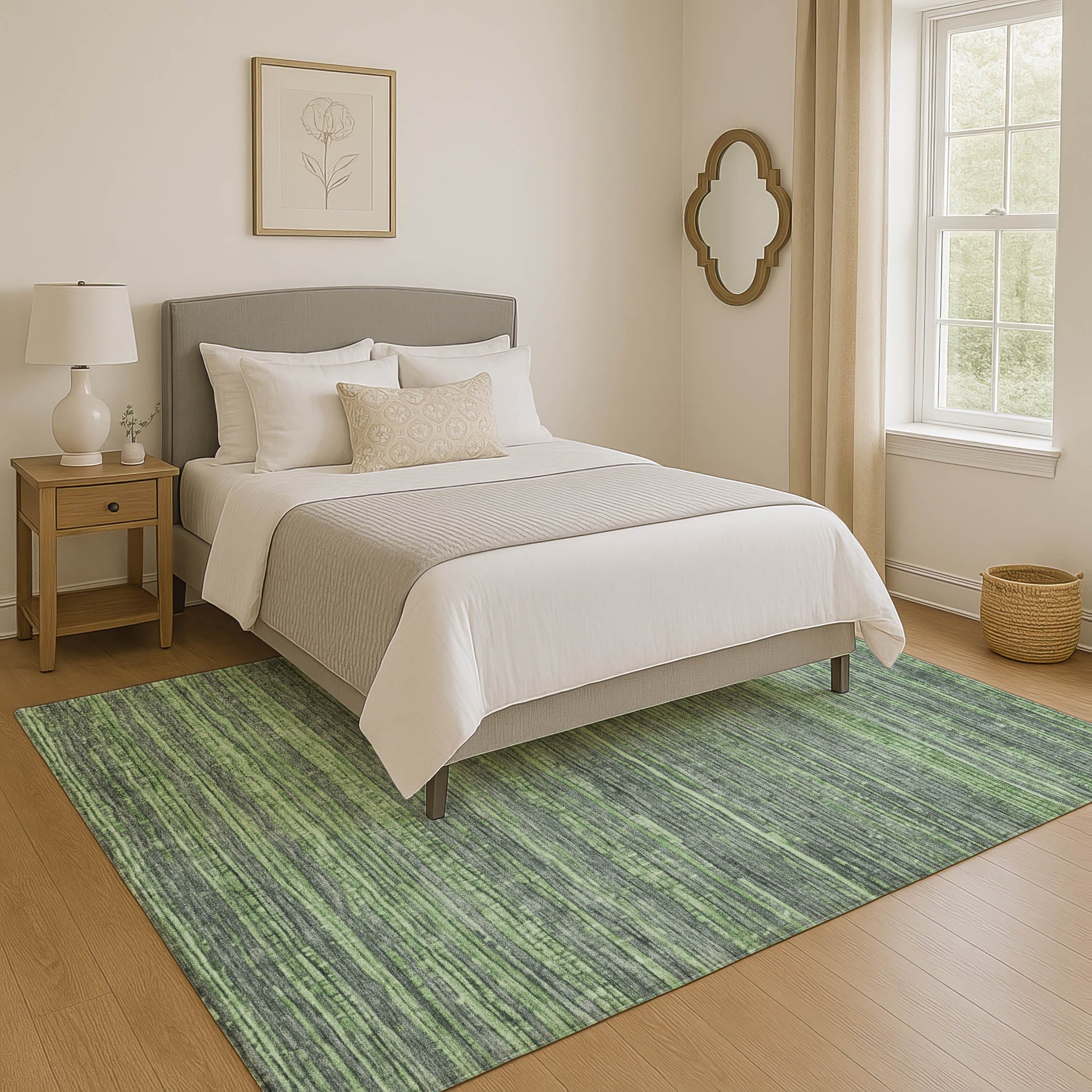 Kathmandu Machine Washable Transitional Green Rug 2'6" x 3'10" #shape_Rectangle