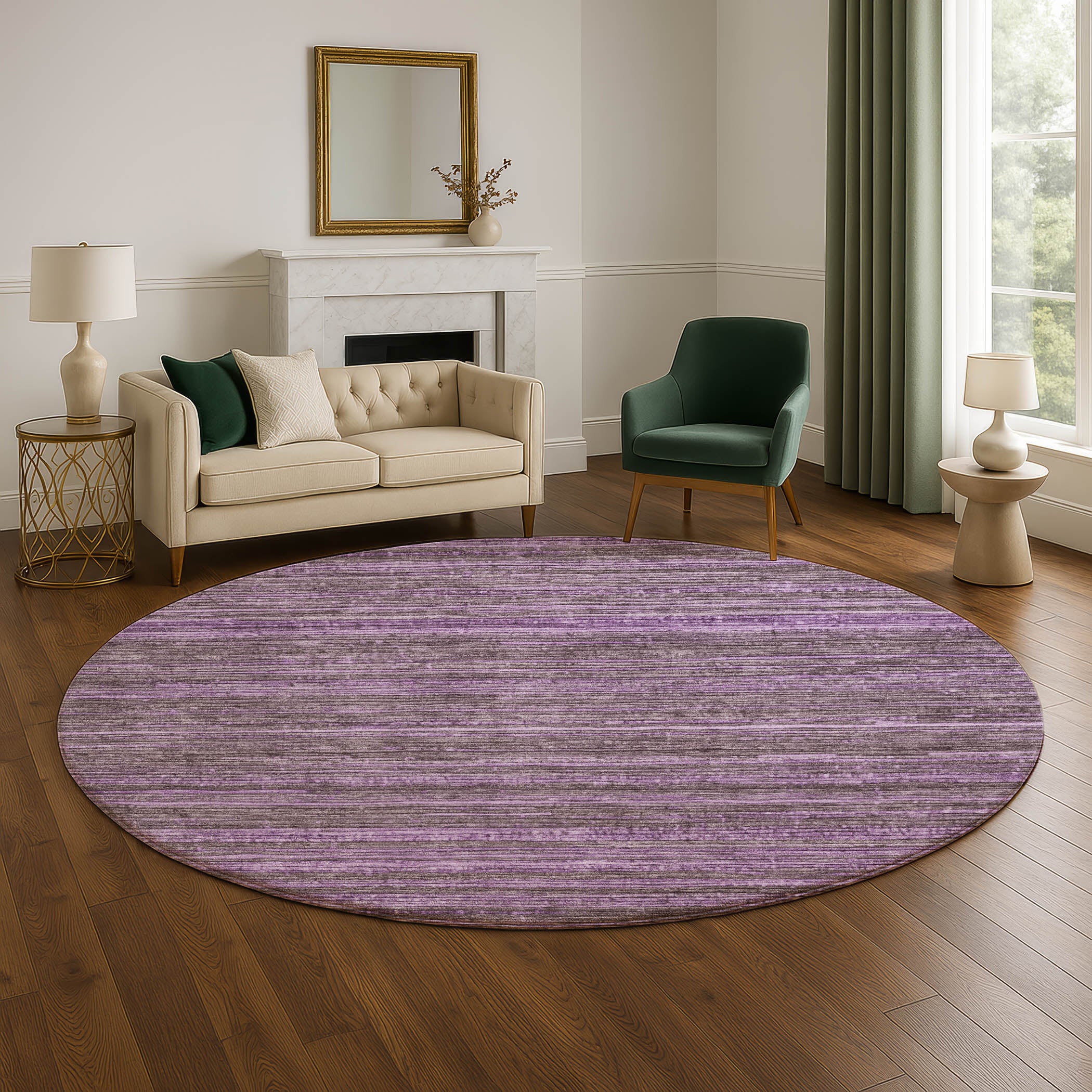 Kathmandu Machine Washable Transitional Purple Rug 8' x 8' #shape_Round