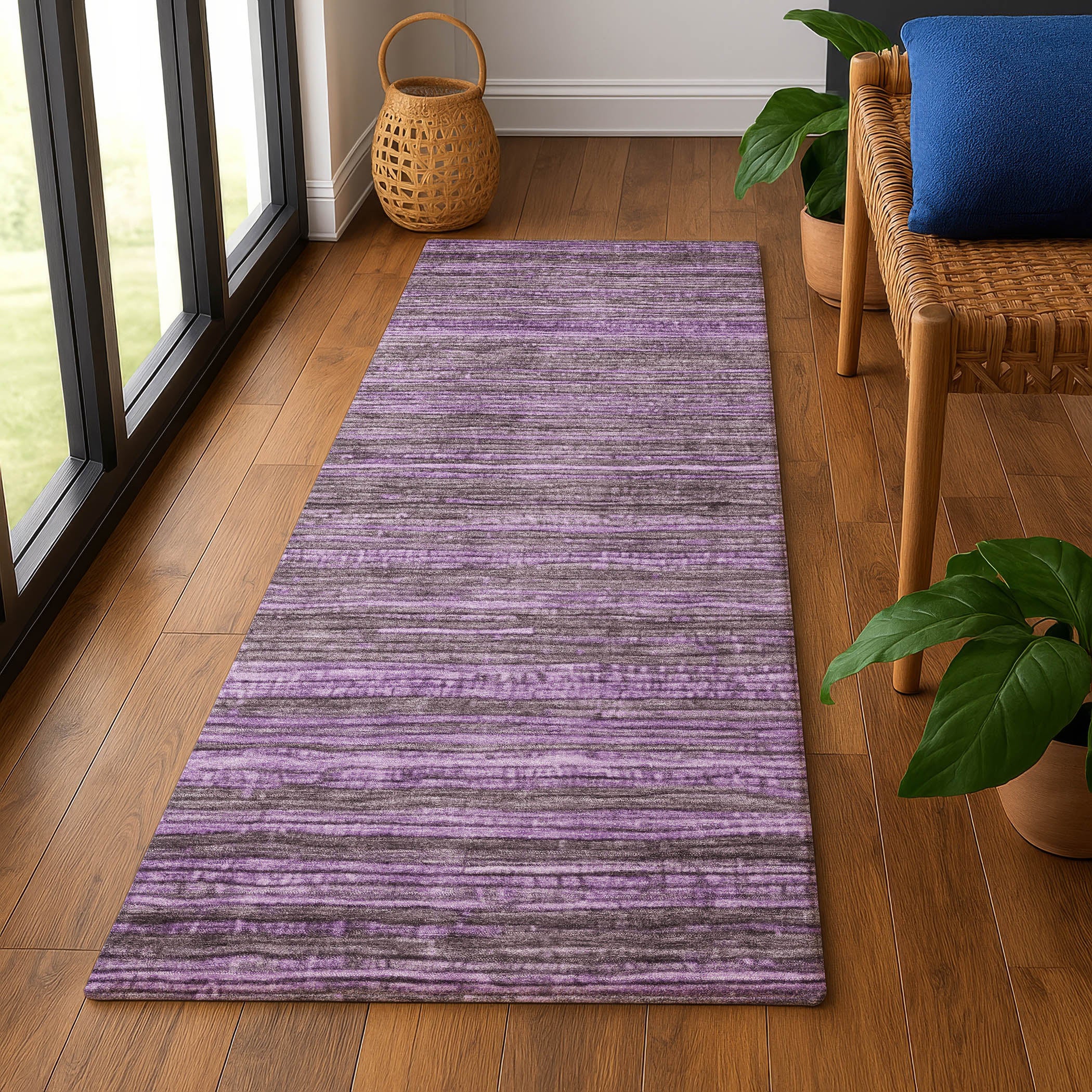 Kathmandu Machine Washable Transitional Purple Rug 2'3" x 7'6" #shape_Runner