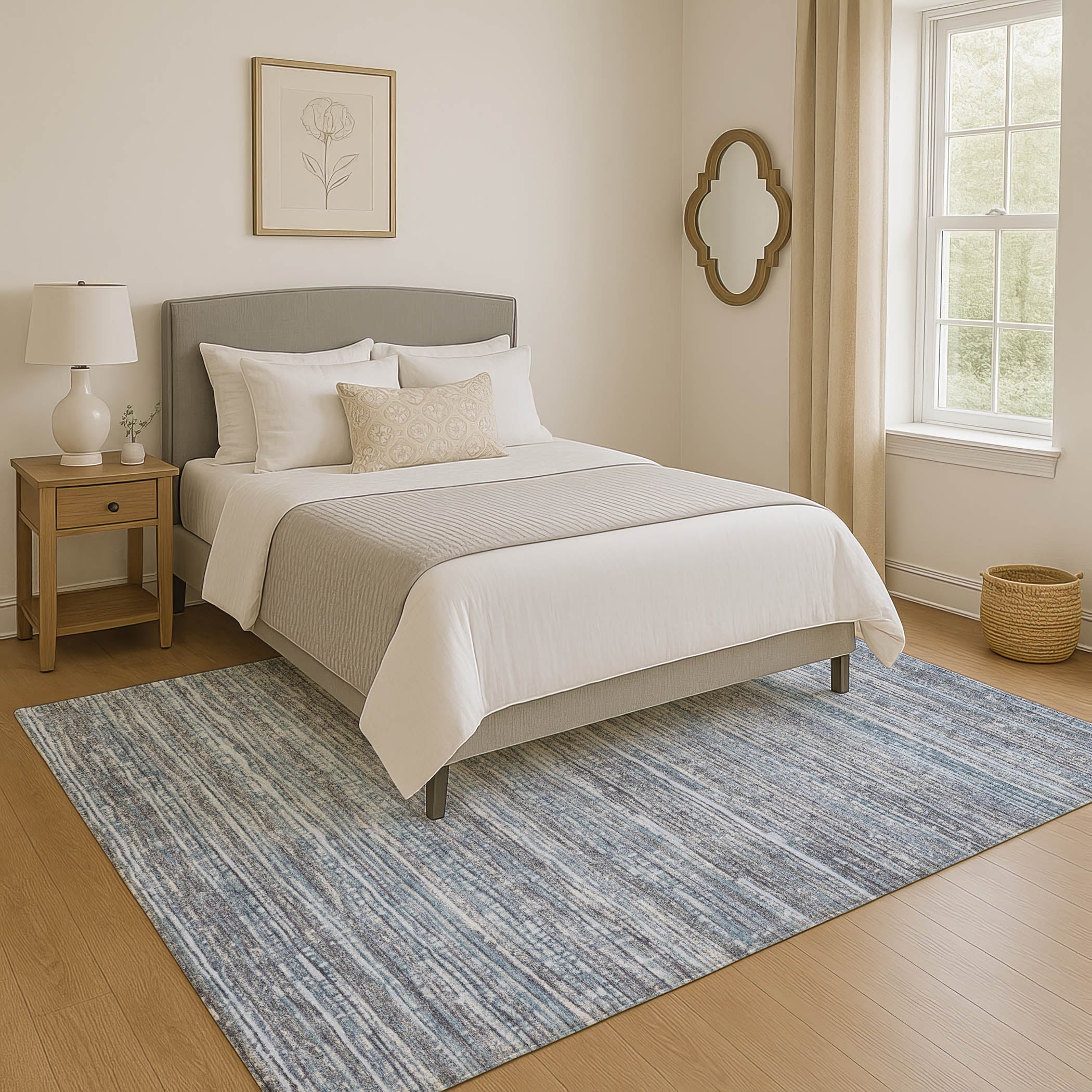 Kathmandu Machine Washable Transitional Sky Blue Rug 2'6" x 3'10" #shape_Rectangle