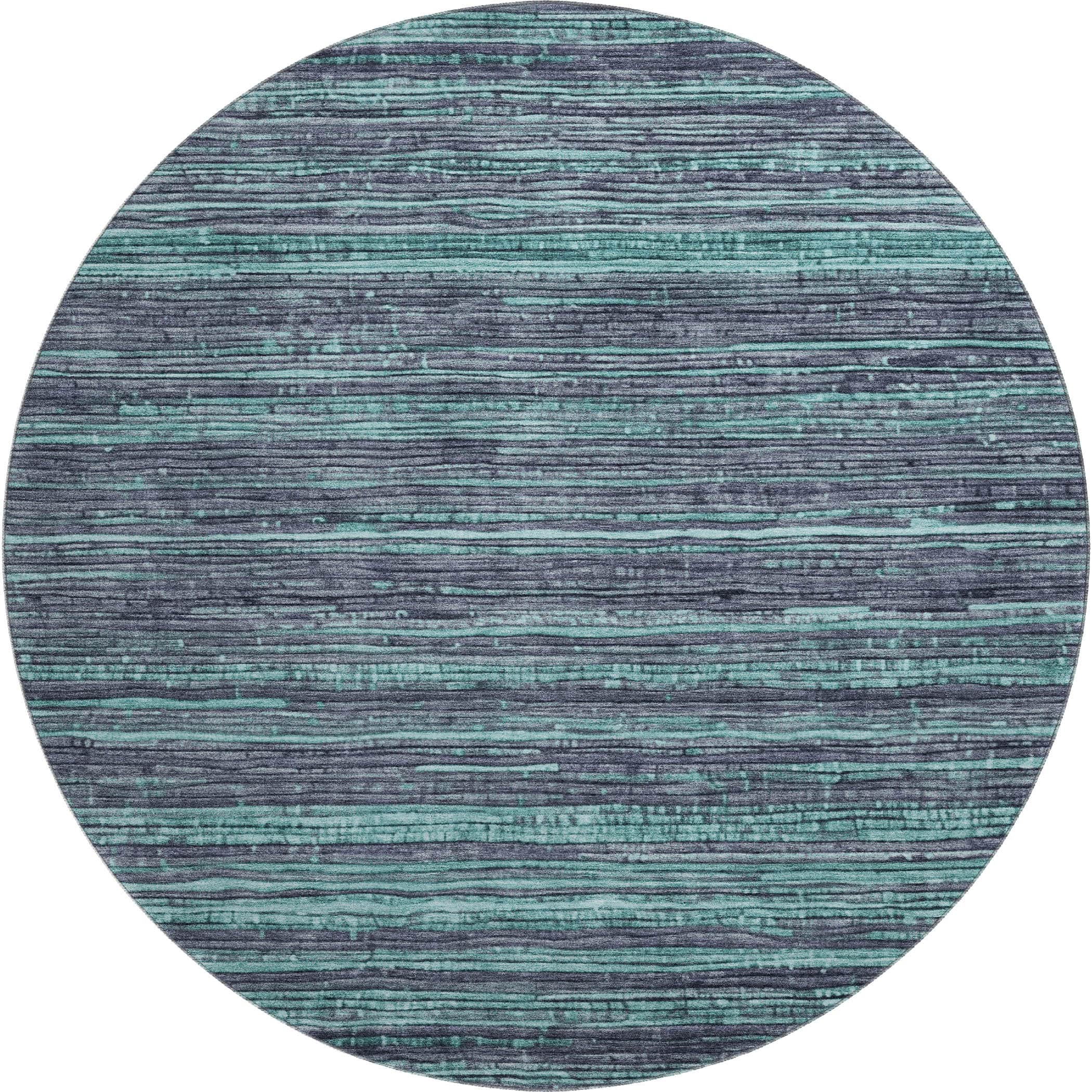 Kathmandu Machine Washable Transitional Teal Rug 8' x 8' #shape_Round