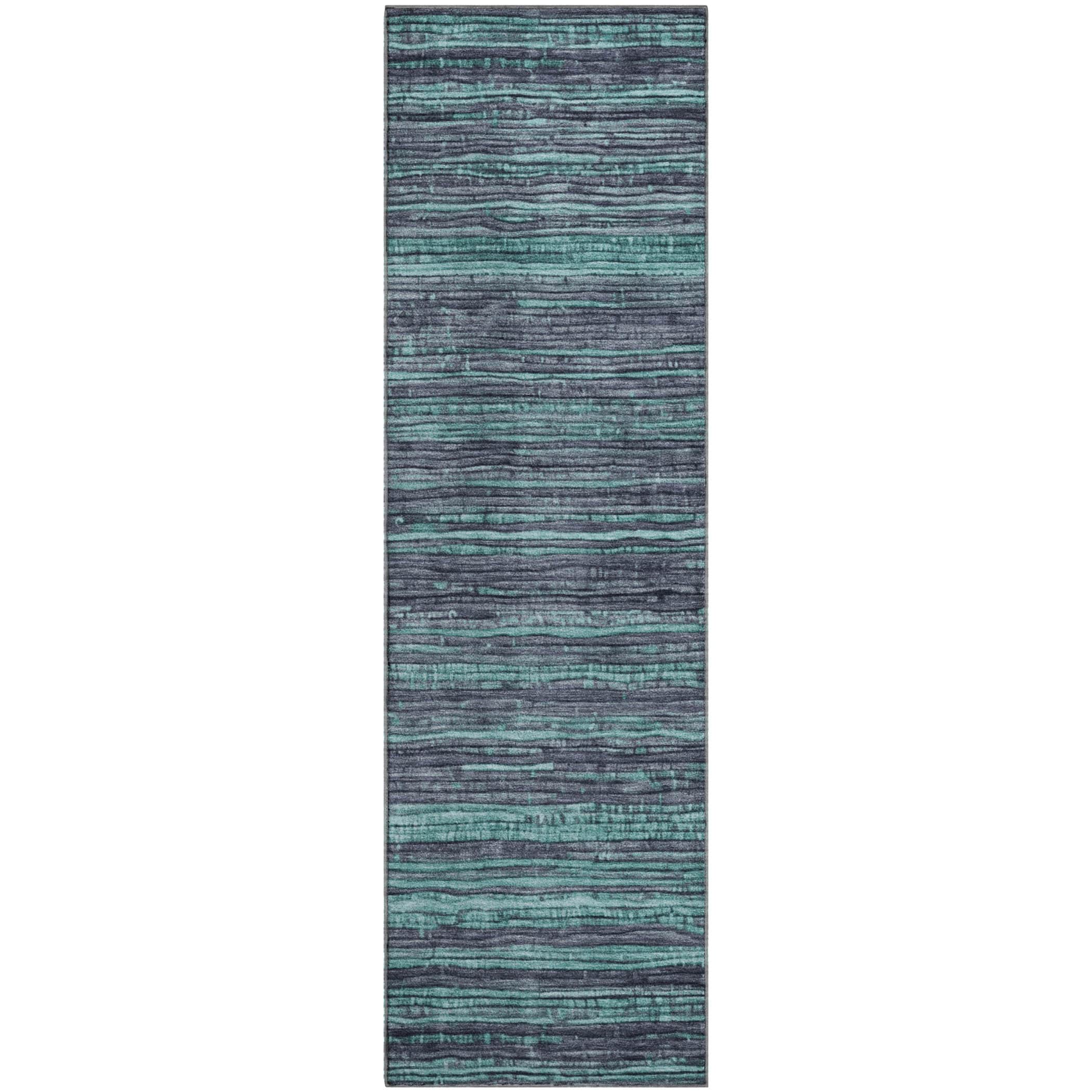 Kathmandu Machine Washable Transitional Teal Rug 2'3" x 7'6" #shape_Runner