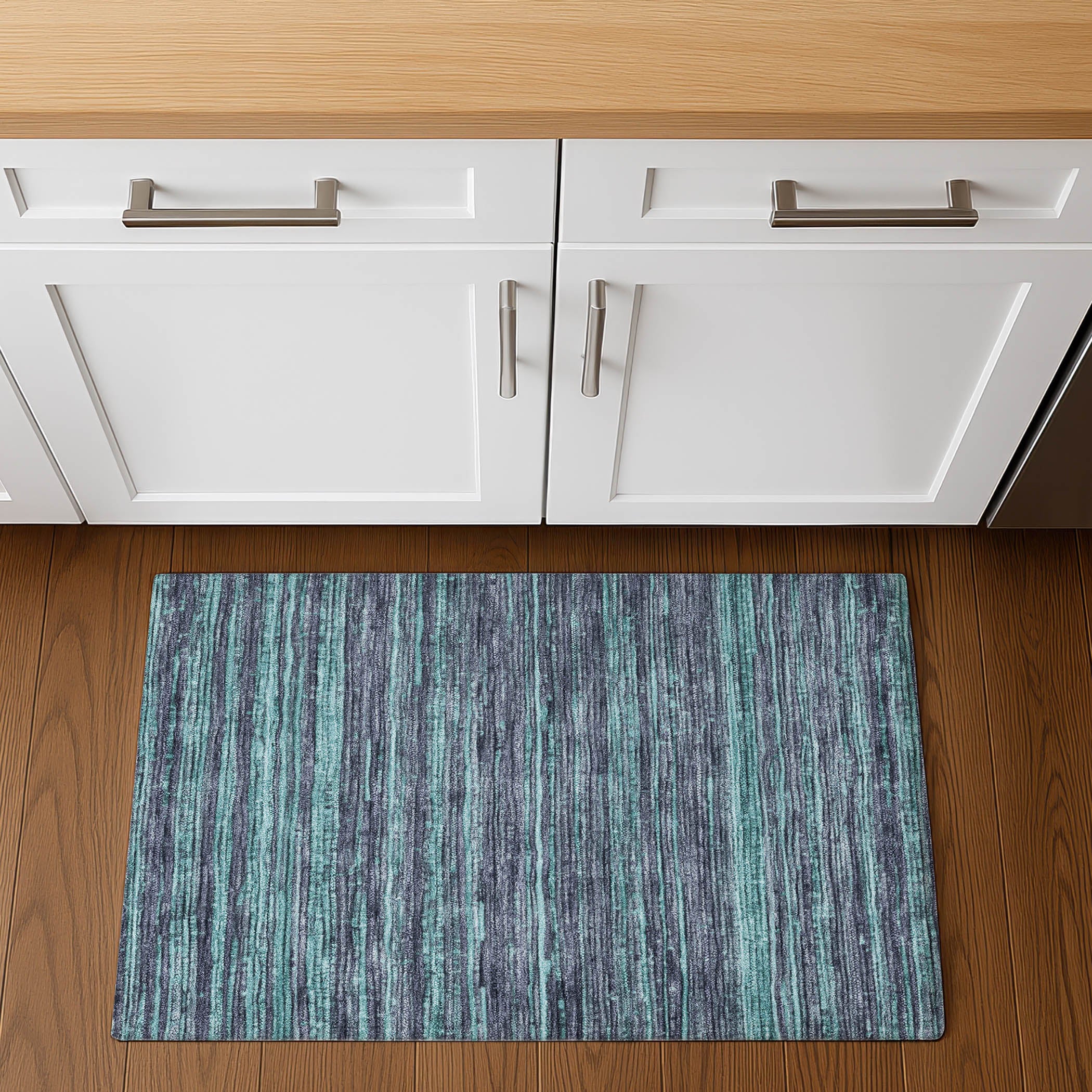 Kathmandu Machine Washable Transitional Teal Rug 1'8" x 2'6" #shape_Rectangle