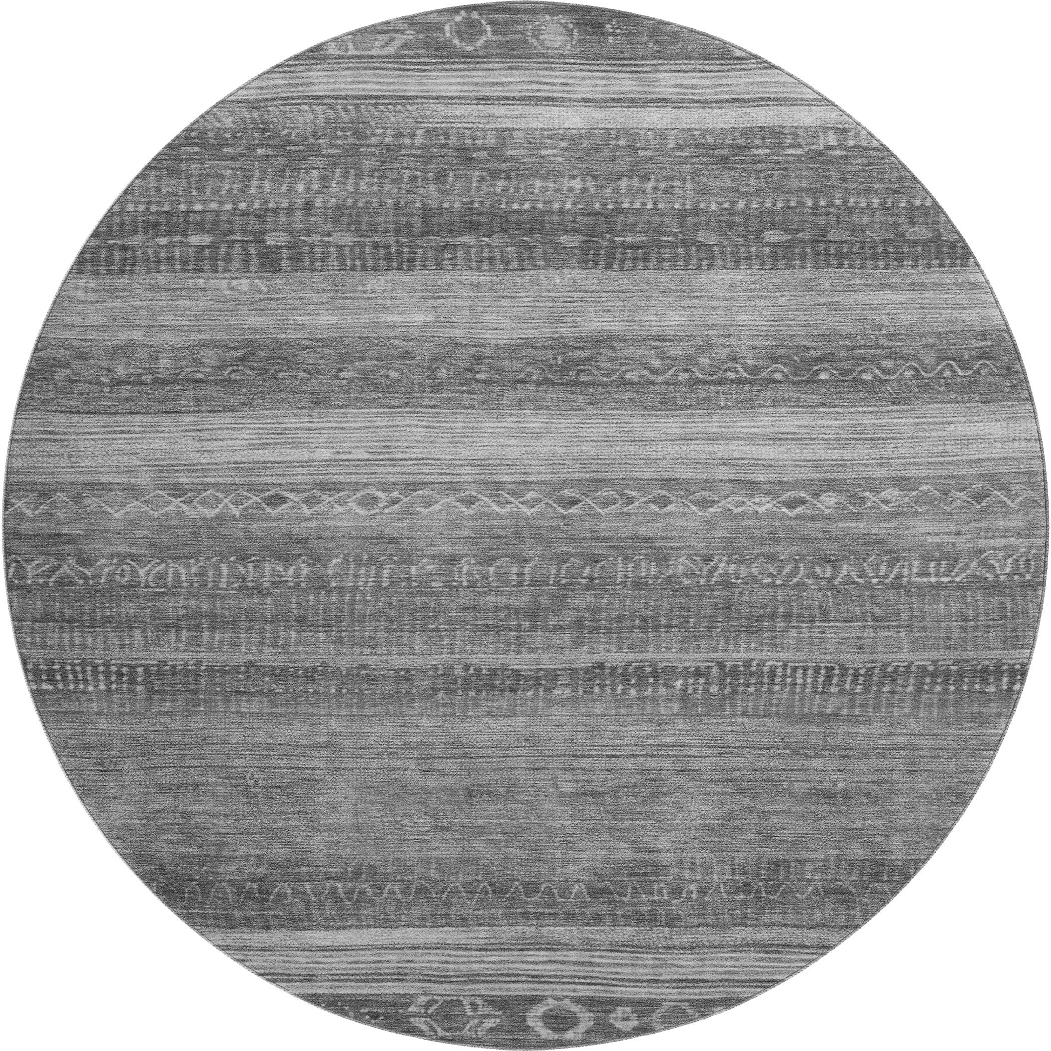 Oaxaca Machine Washable Transitional Gray Rug 8' x 8' #shape_Round
