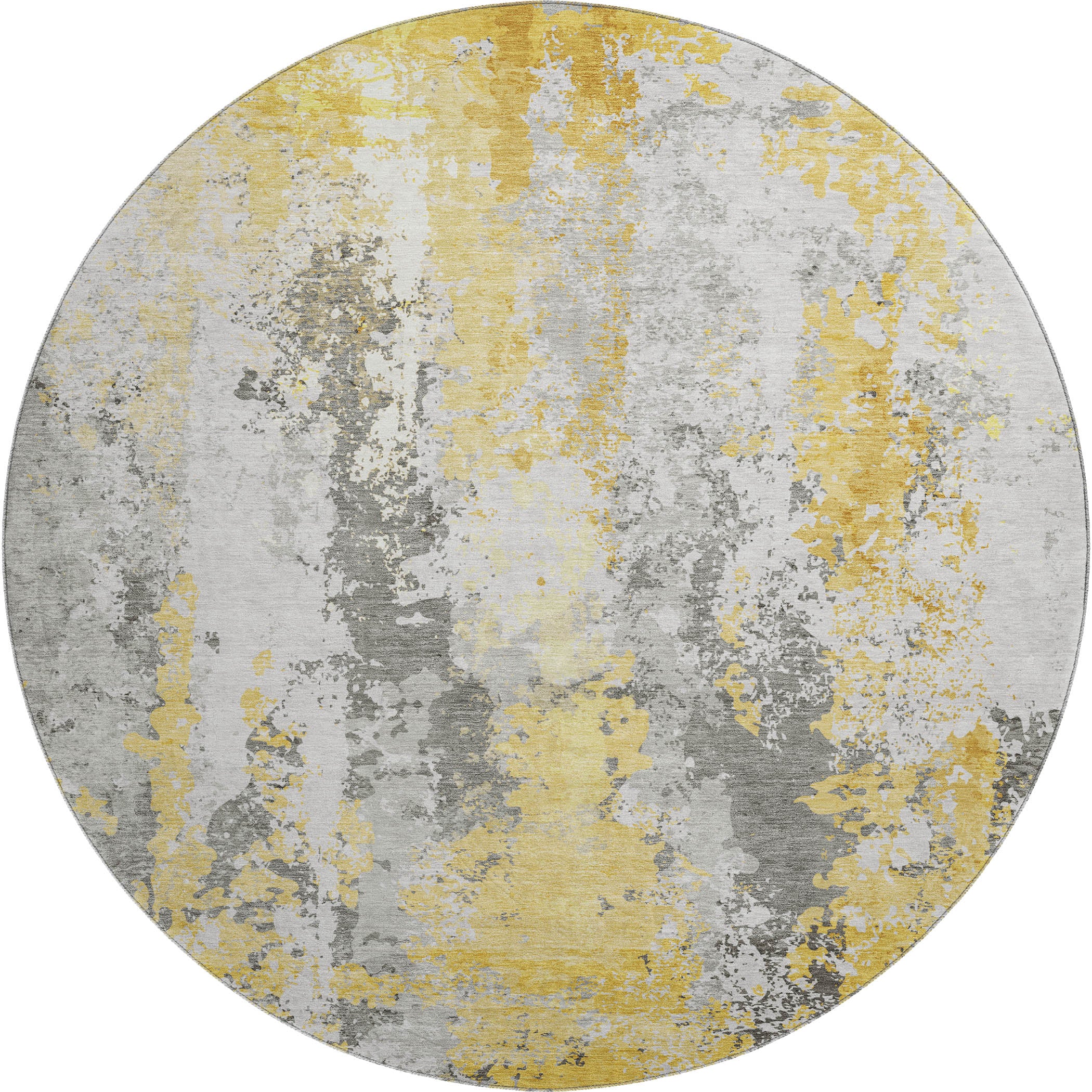 Zanzibar Machine Washable Transitional Yellow Gold Rug 8' x 8' #shape_Round