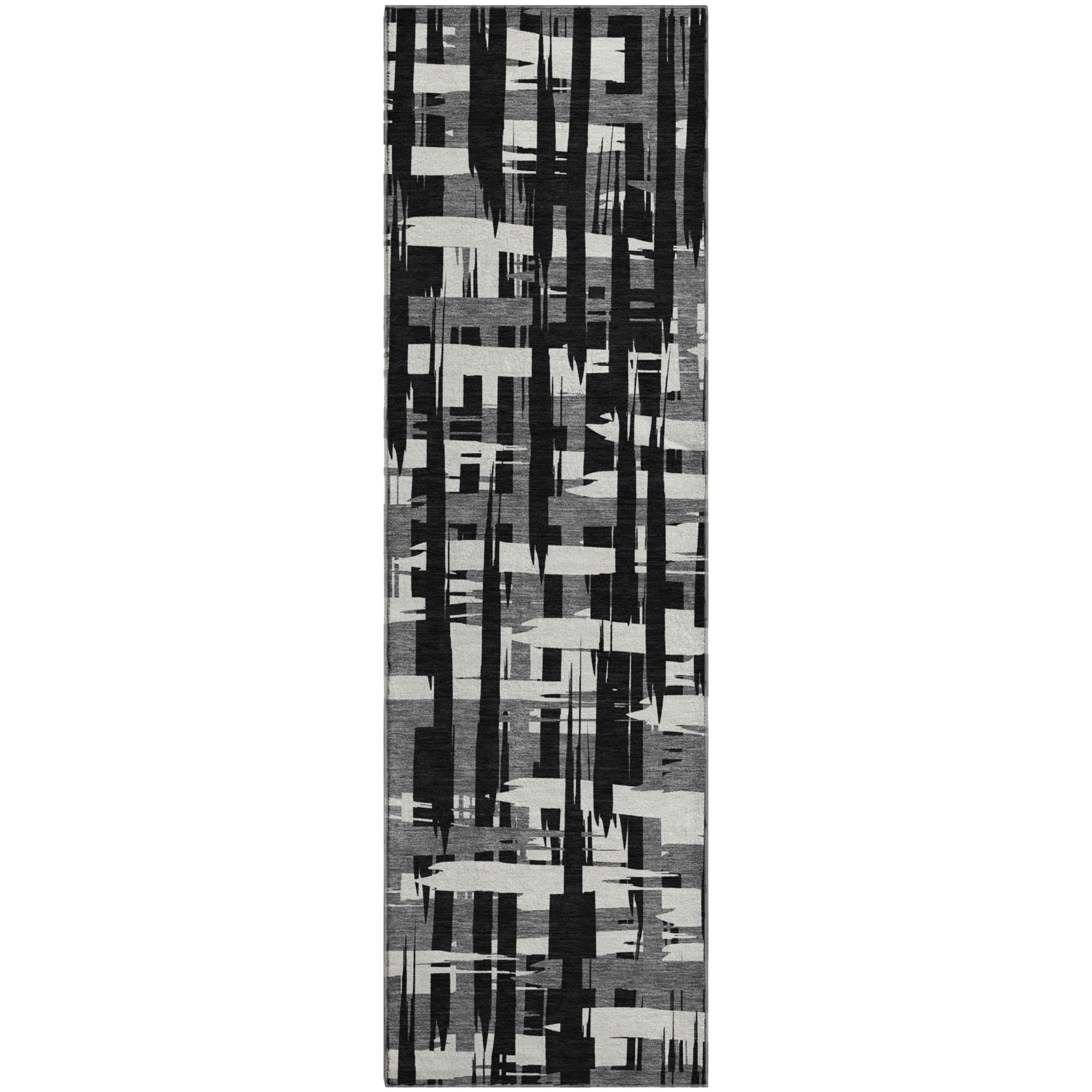 Seoul Machine Washable Transitional Black Rug 2'3" x 7'6" #shape_Runner