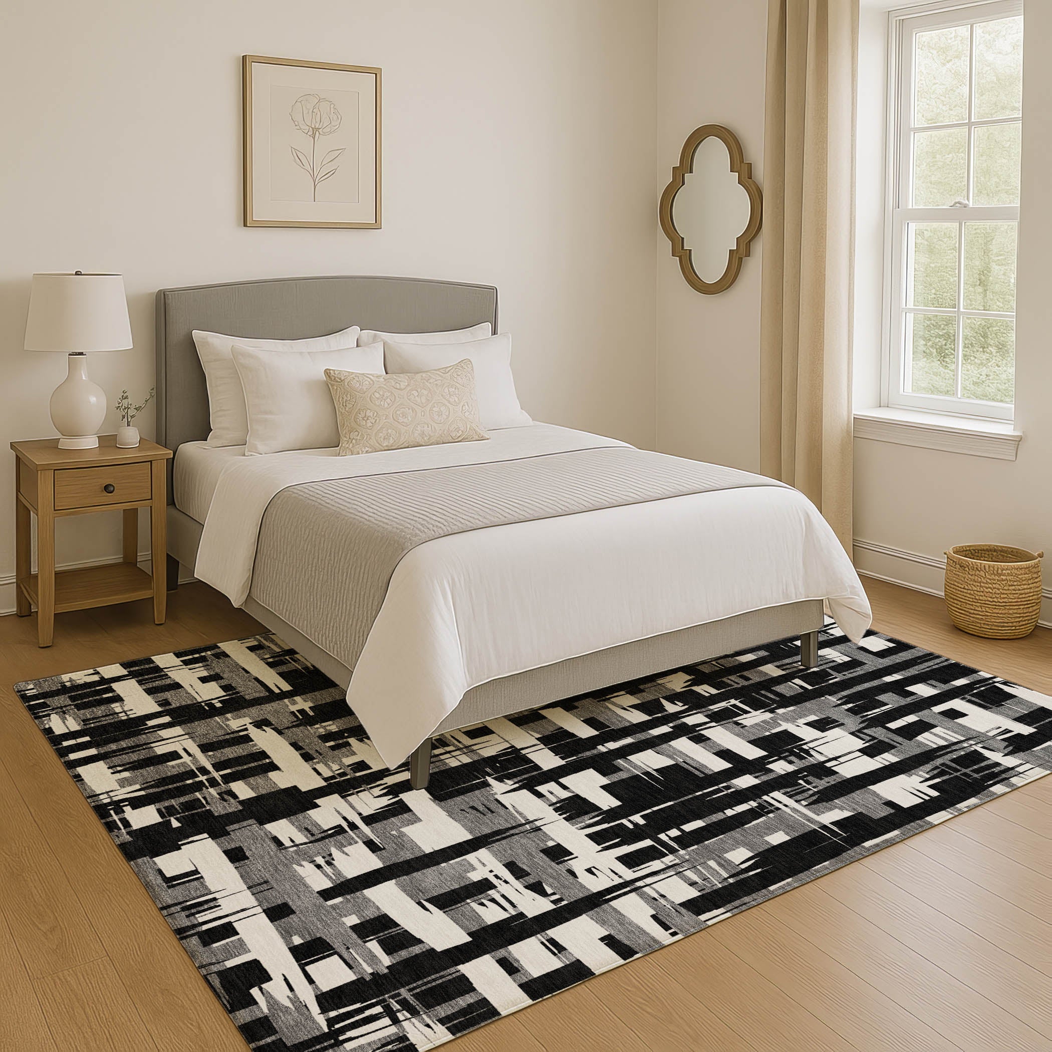 Seoul Machine Washable Transitional Black Rug 2'6" x 3'10" #shape_Rectangle