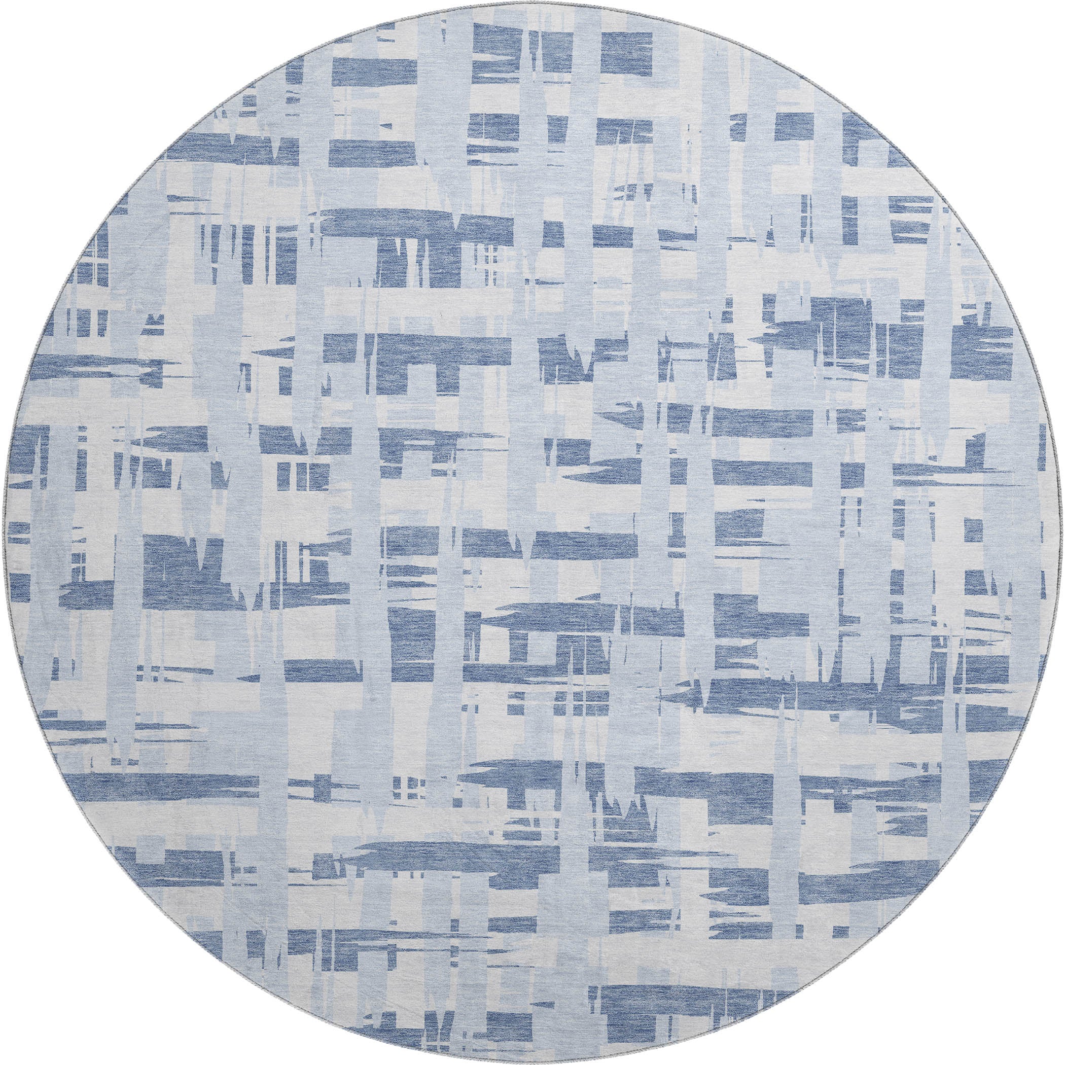Seoul Machine Washable Transitional Blue Rug 8' x 8' #shape_Round