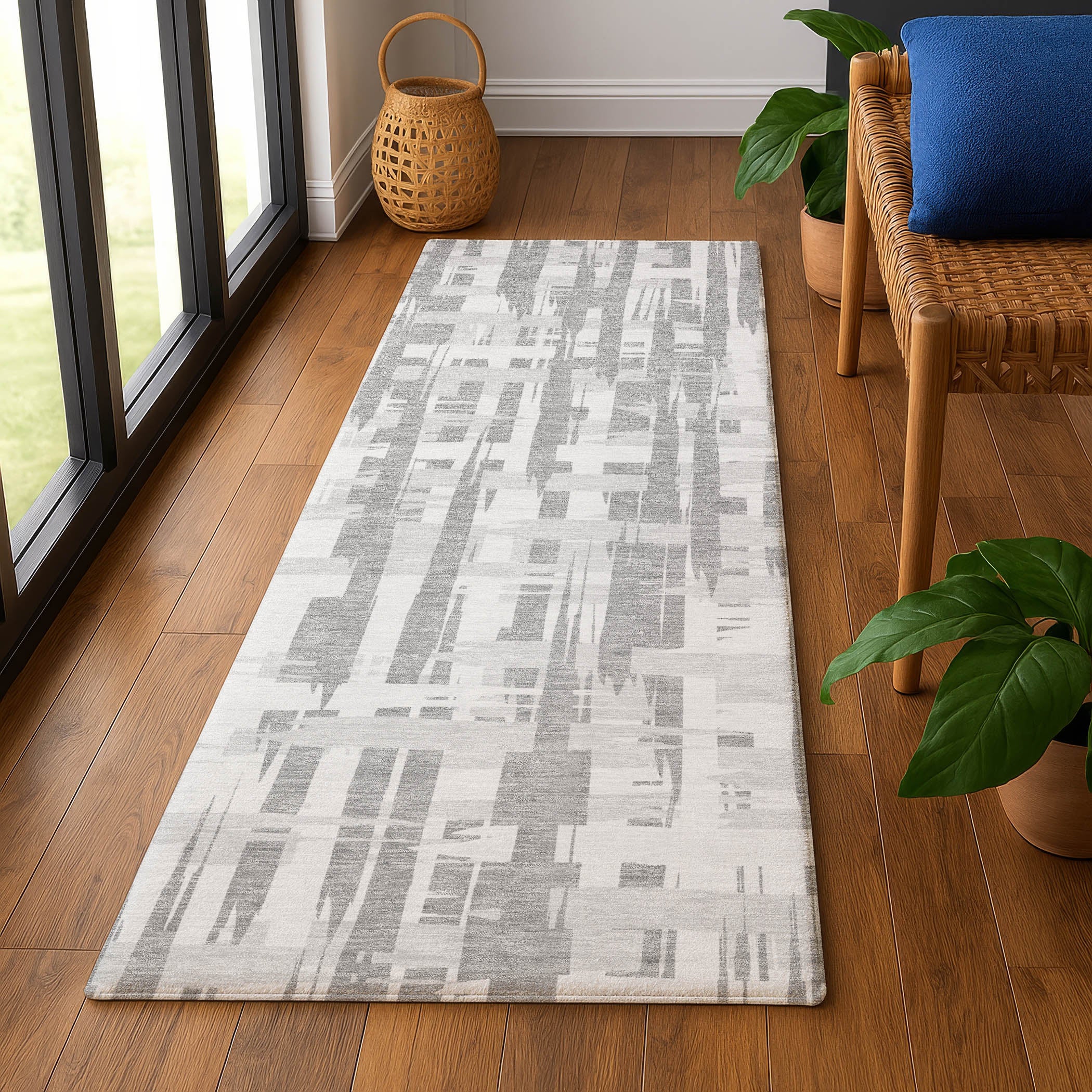 Seoul Machine Washable Transitional Gray Rug 2'3" x 7'6" #shape_Runner