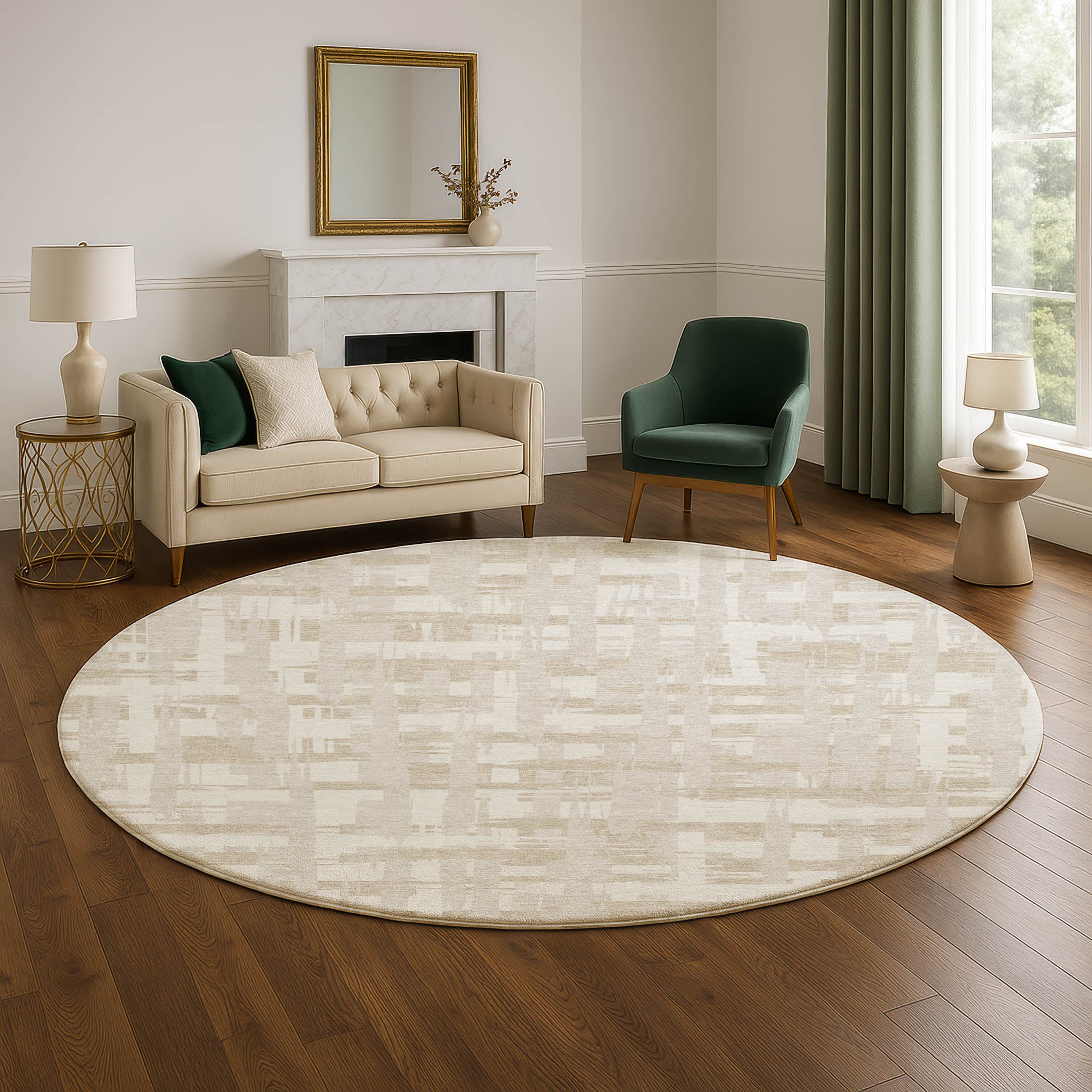 Seoul Machine Washable Transitional Ivory Rug 8' x 8' #shape_Round