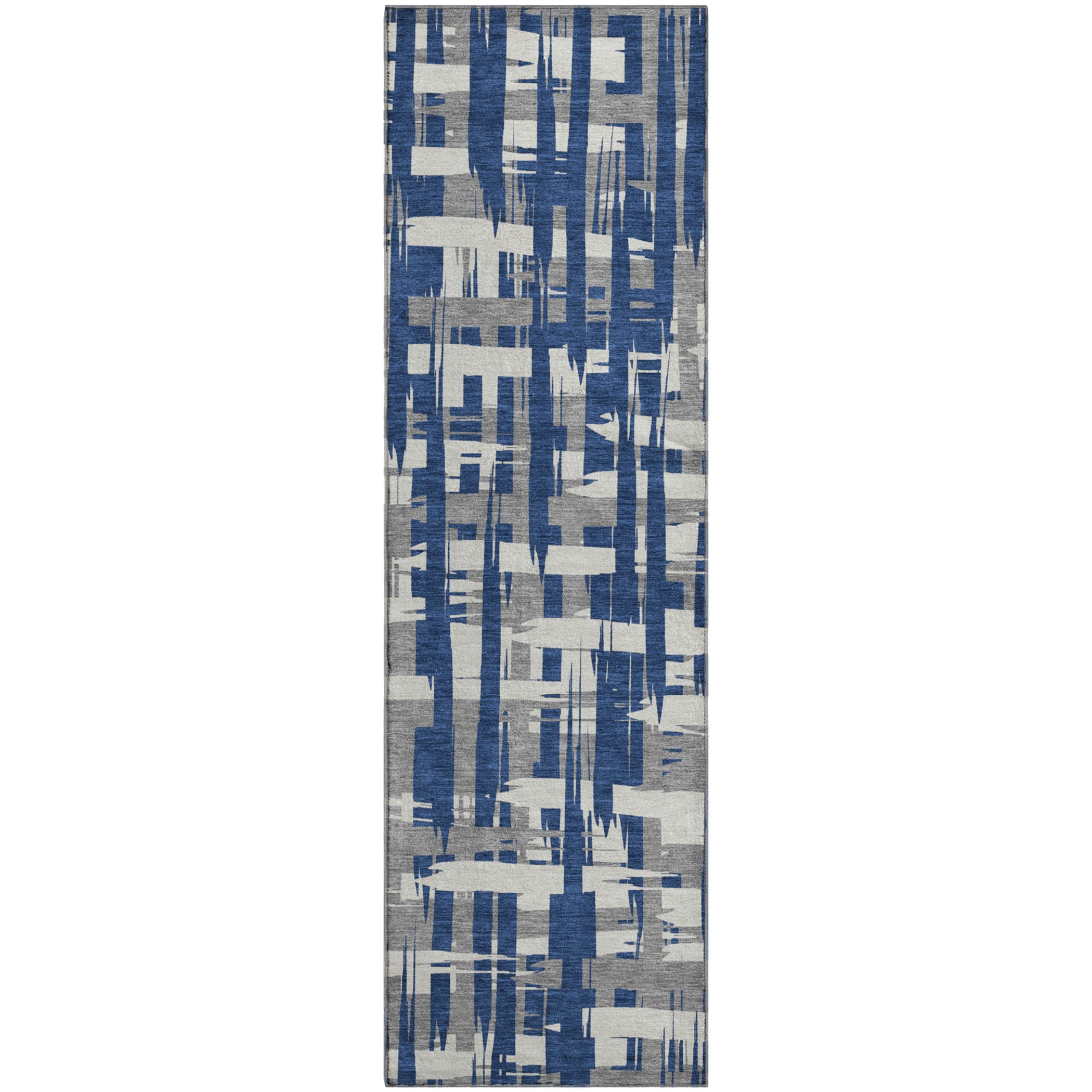 Seoul Machine Washable Transitional Navy Blue Rug 2'3" x 7'6" #shape_Runner