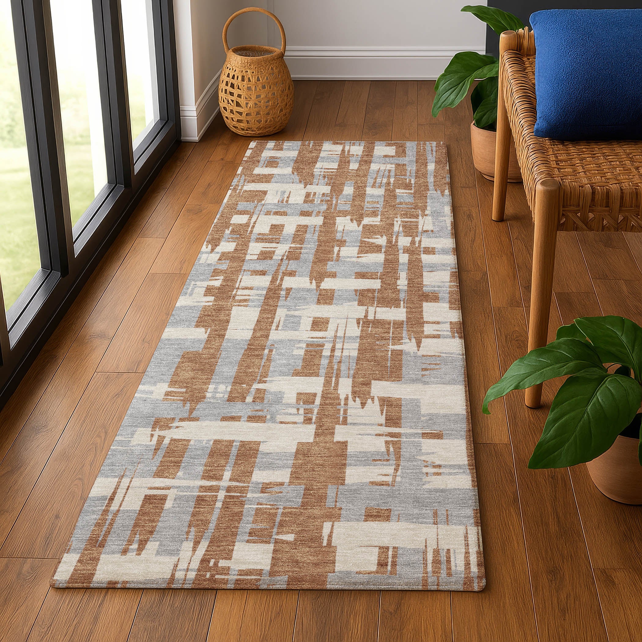 Seoul Machine Washable Transitional Paprika Orange Rug 2'3" x 7'6" #shape_Runner
