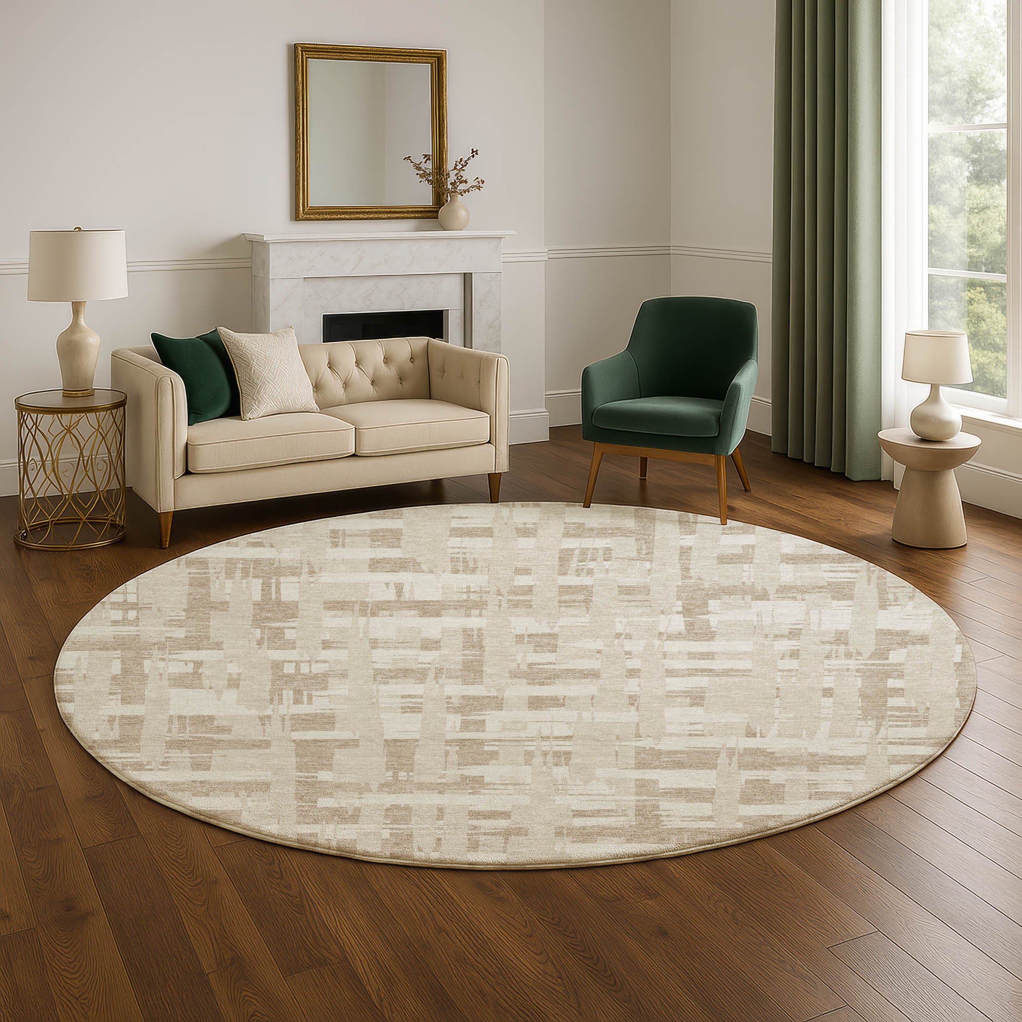 Seoul Machine Washable Transitional Taupe Brown Rug 8' x 8' #shape_Round