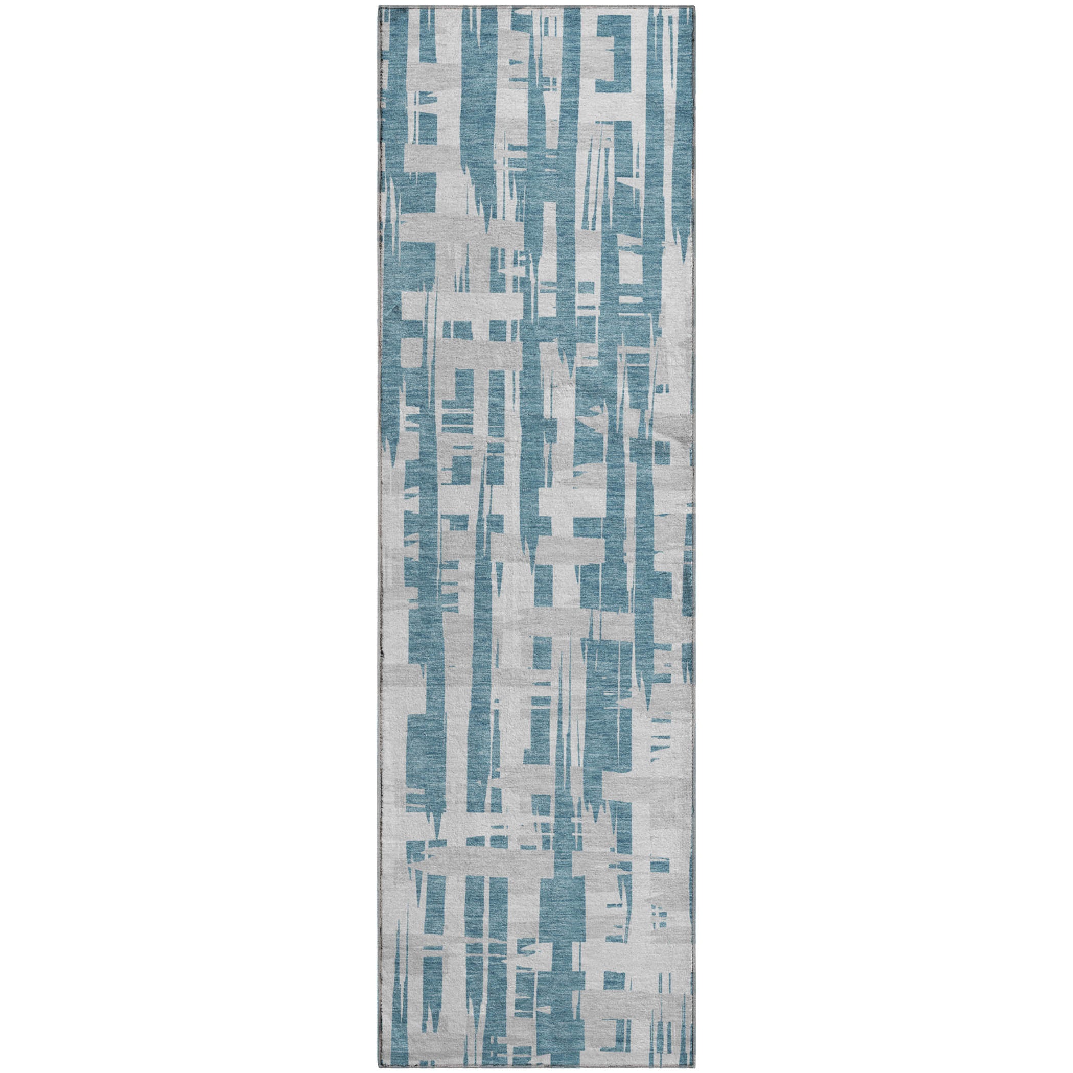 Seoul Machine Washable Transitional Teal Rug 2'3" x 7'6" #shape_Runner