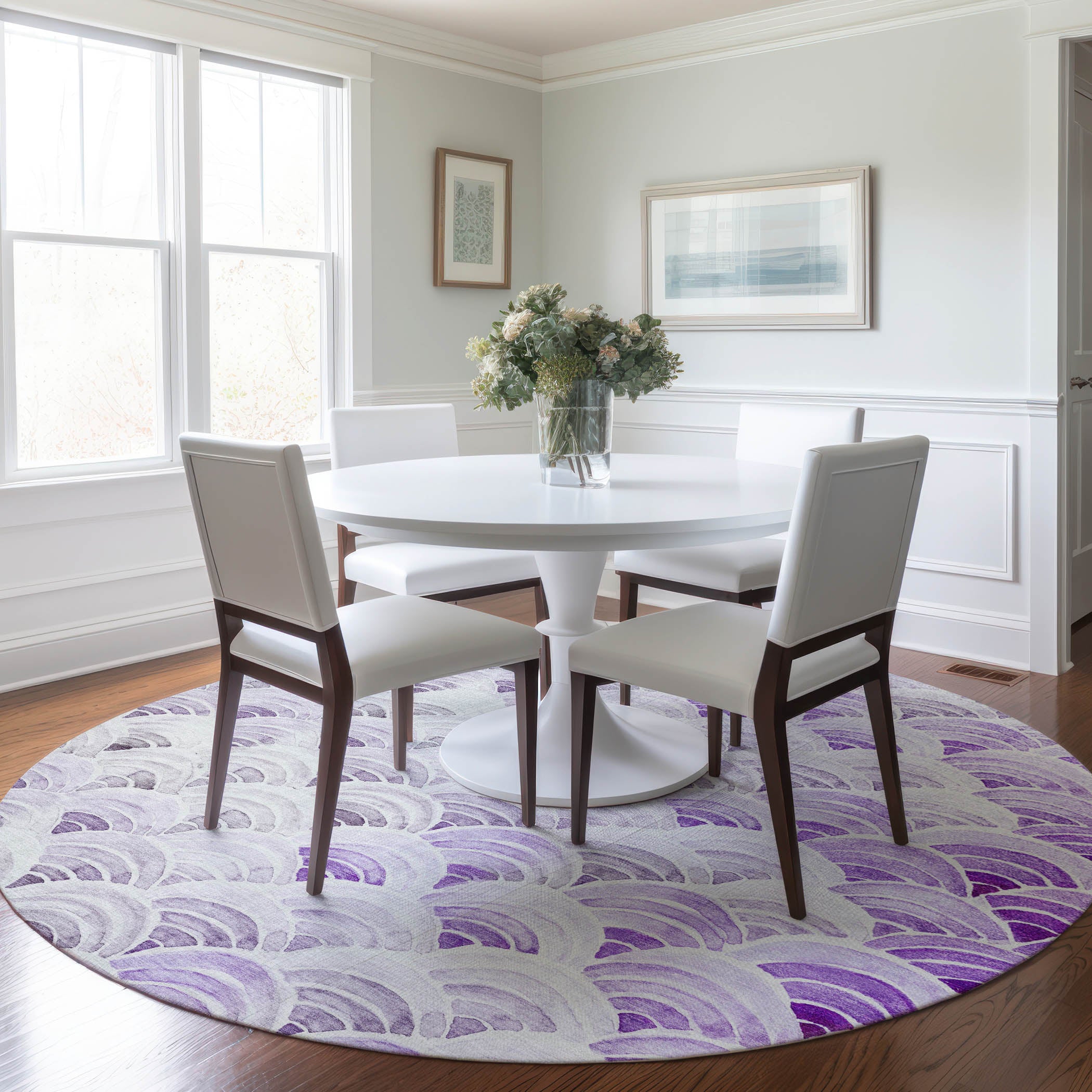 Athens Machine Washable Coastal Purple Rug 8' x 8' #shape_Round