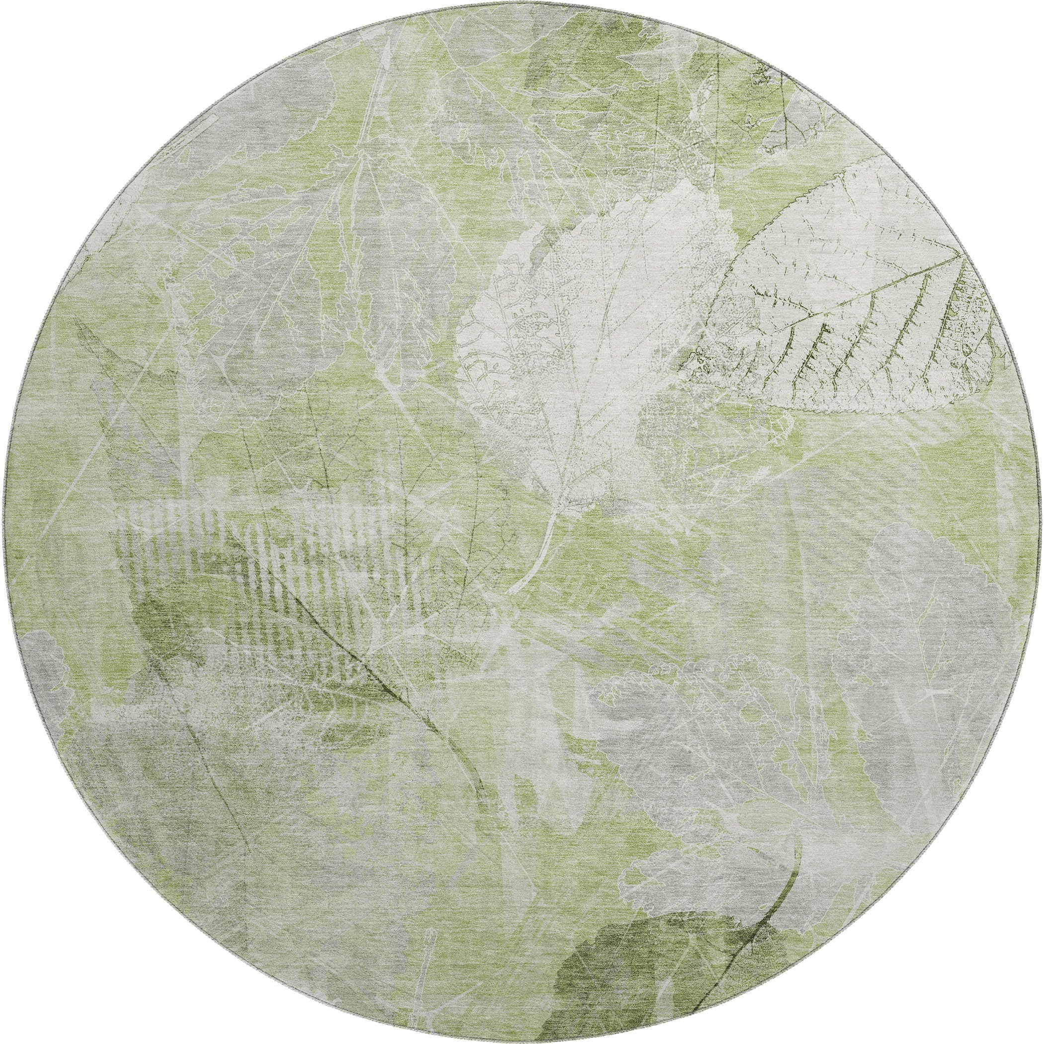 Sarajevo Machine Washable Transitional Aloe Green Rug 8' x 8' #shape_Round