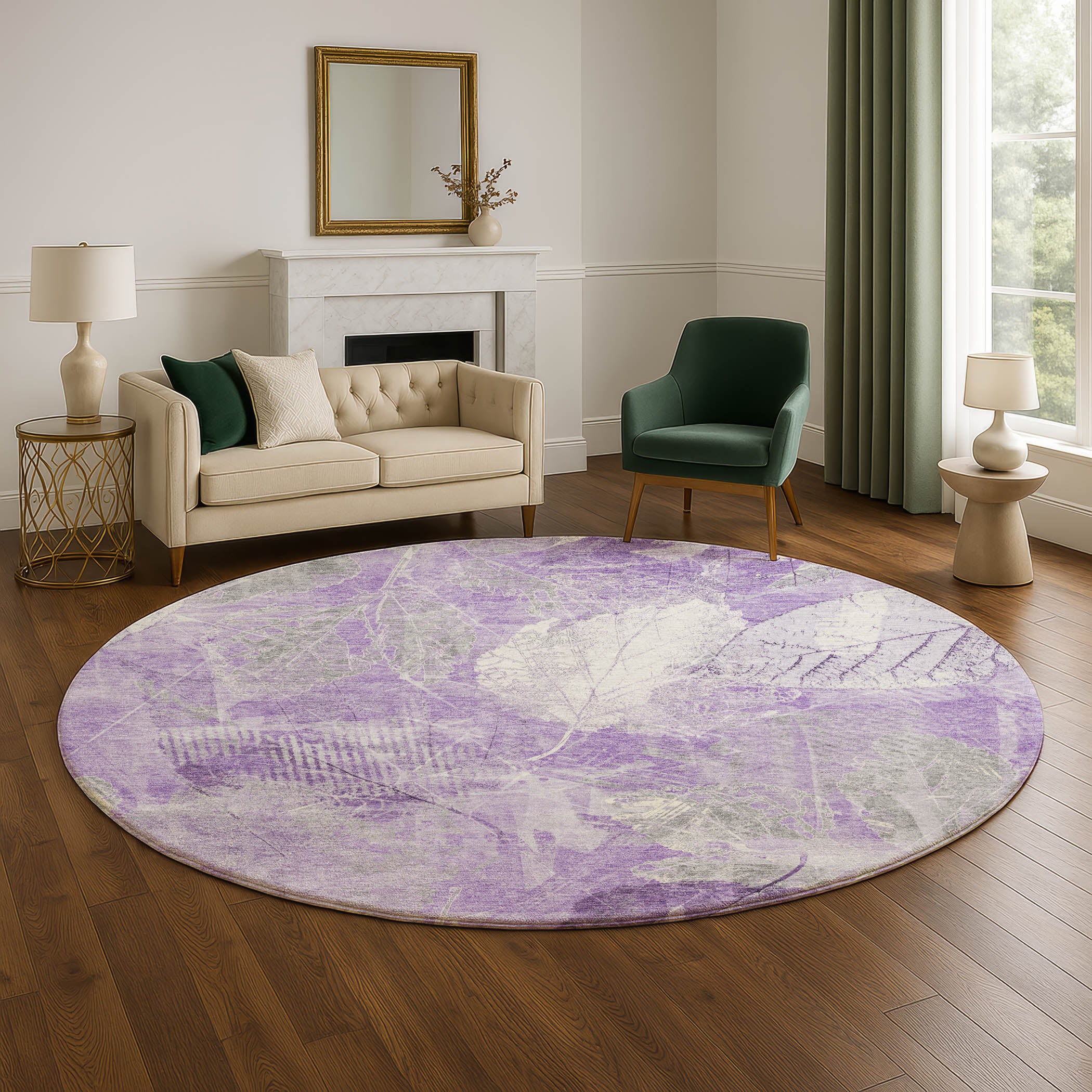 Sarajevo Machine Washable Transitional Lavender Purple Rug 8' x 8' #shape_Round