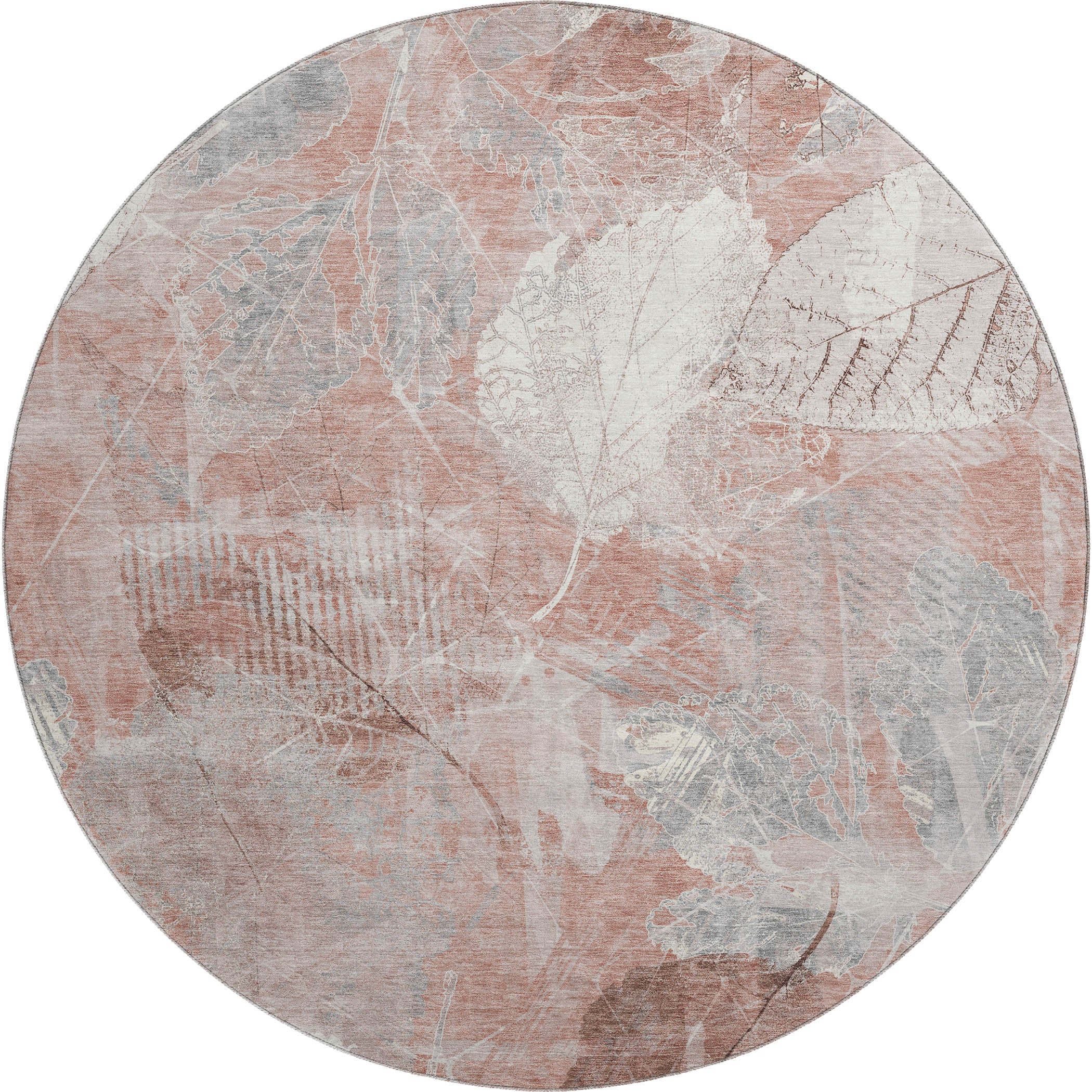 Sarajevo Machine Washable Transitional Salmon Orange Rug 8' x 8' #shape_Round