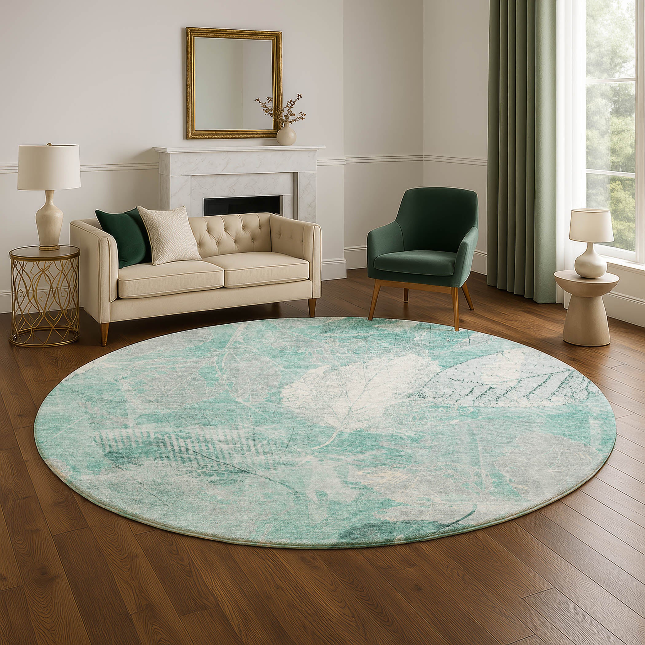 Sarajevo Machine Washable Transitional Teal Rug 8' x 8' #shape_Round