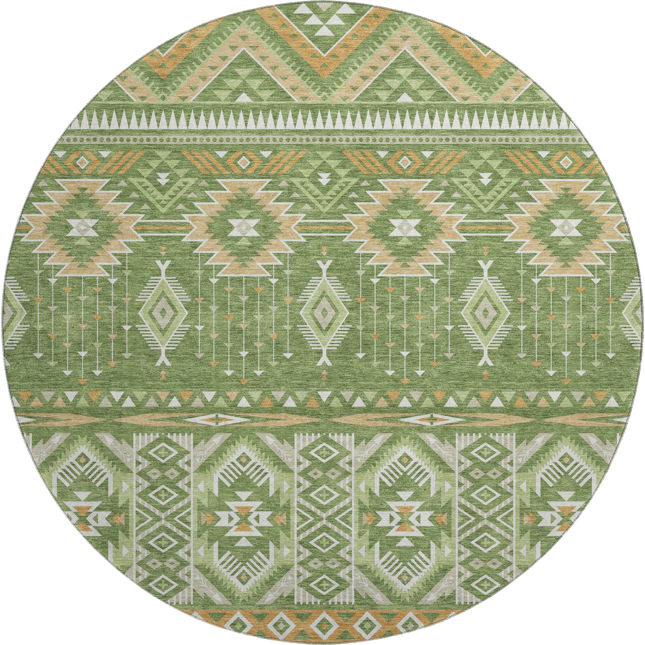 Siena Machine Washable Transitional Green Rug 8' x 8' #shape_Round