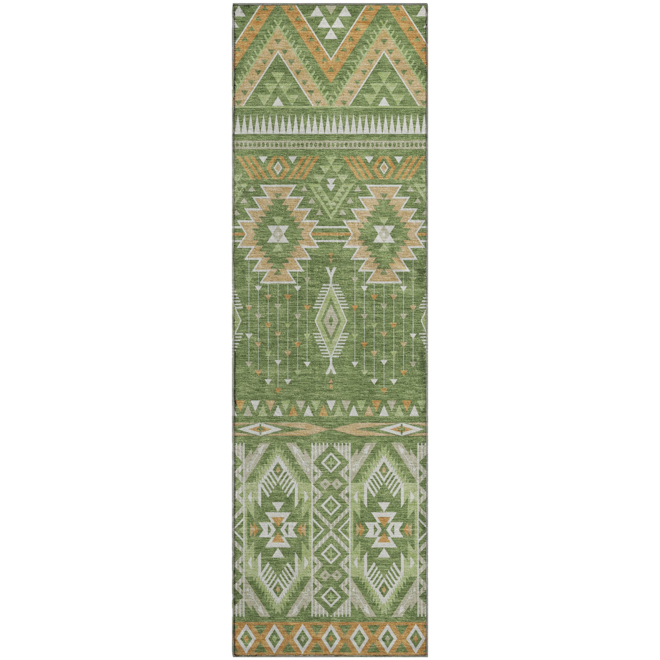 Siena Machine Washable Transitional Green Rug 2'3" x 7'6" #shape_Runner