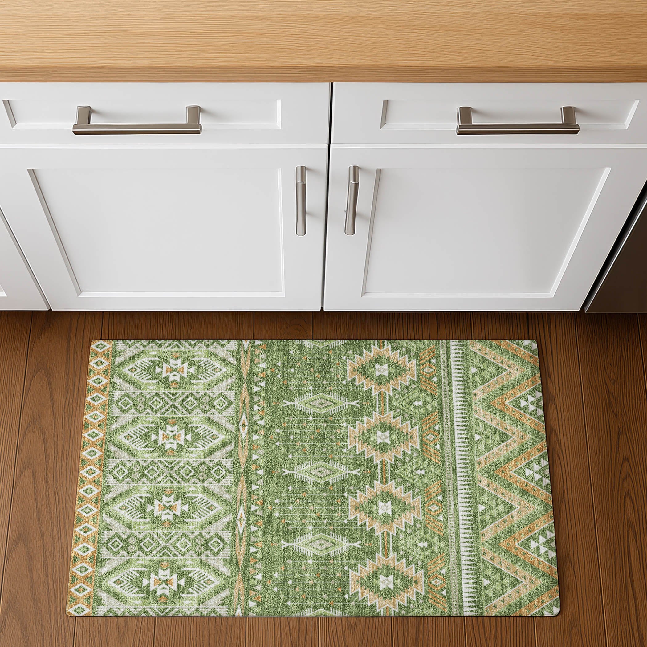 Siena Machine Washable Transitional Green Rug 1'8" x 2'6" #shape_Rectangle