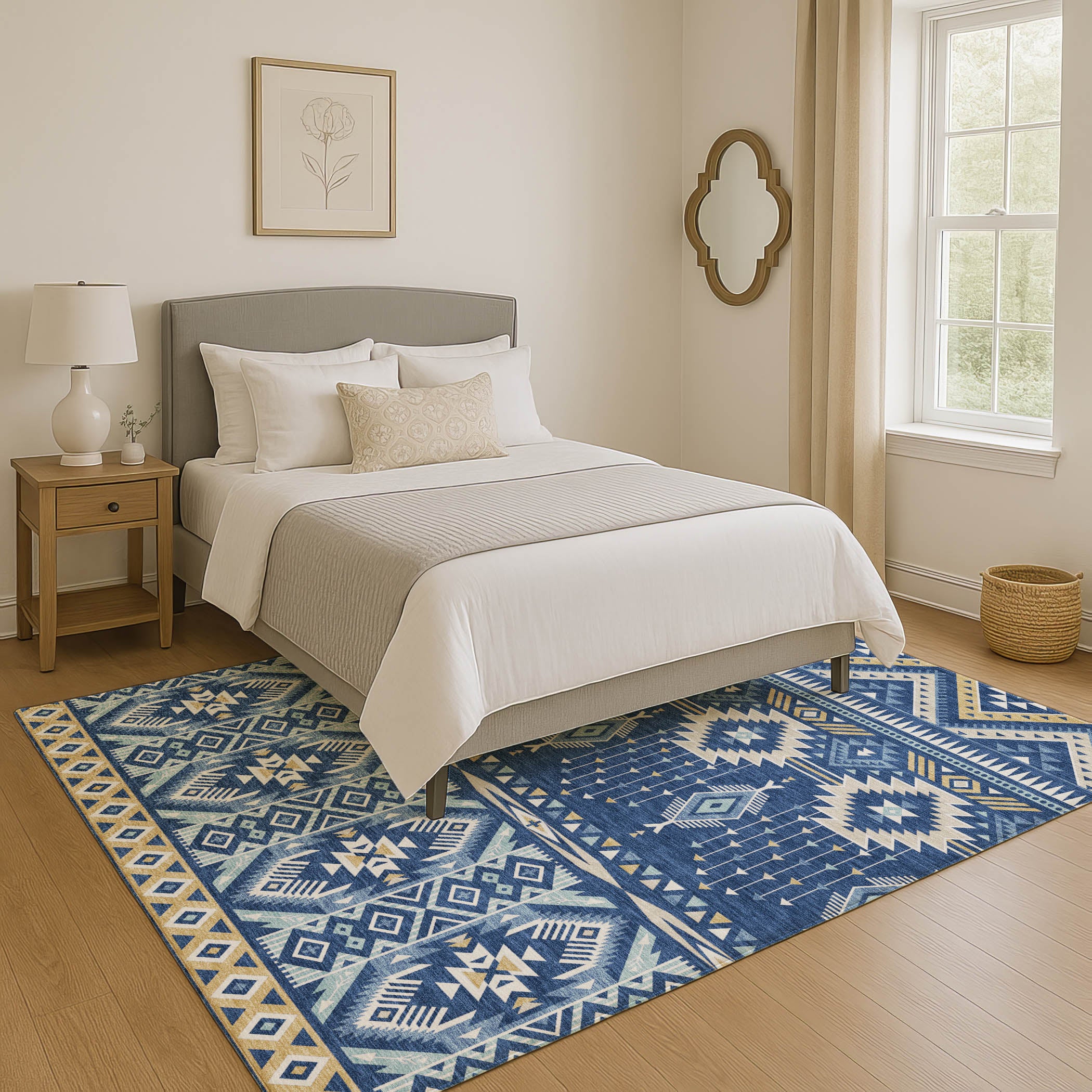 Siena Machine Washable Transitional Navy Blue Rug 2'6" x 3'10" #shape_Rectangle