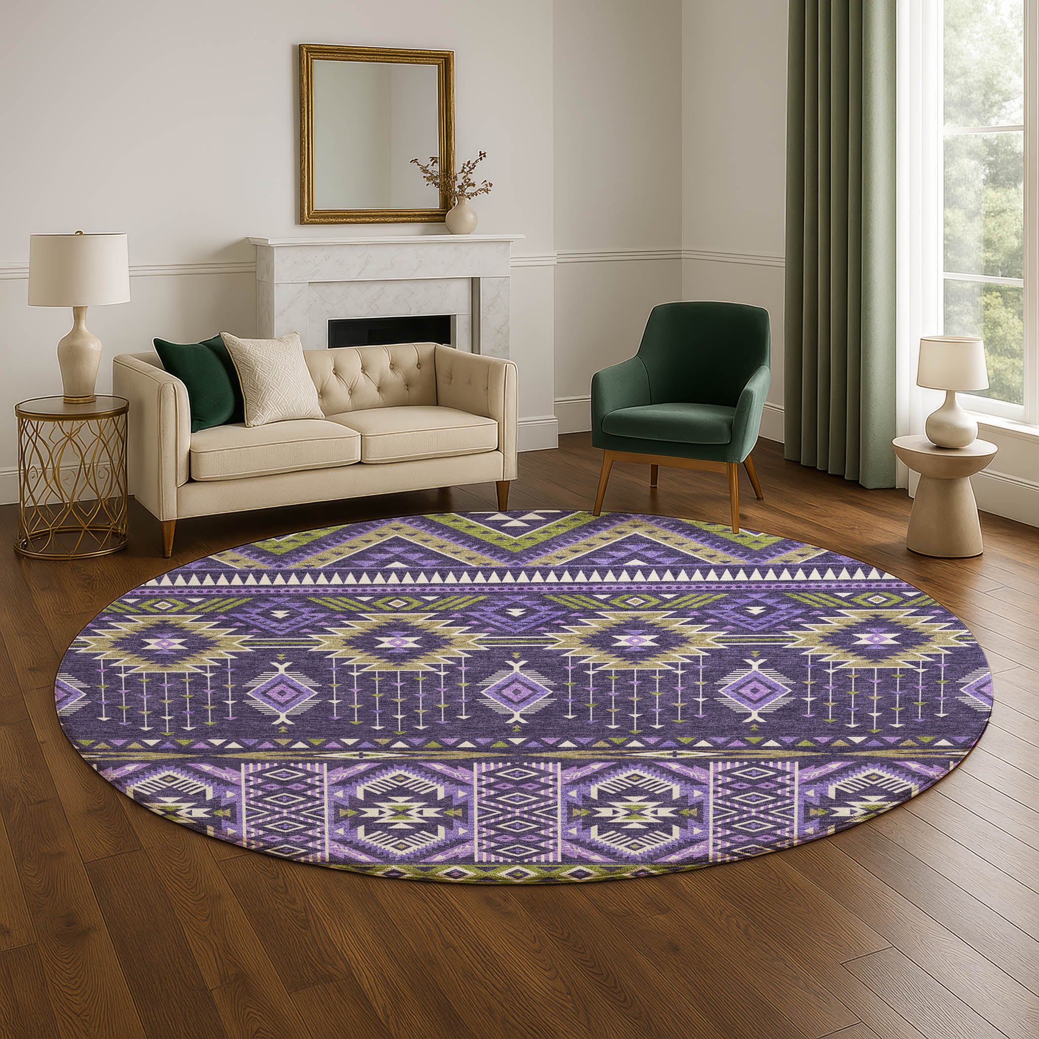 Siena Machine Washable Transitional Purple Rug 8' x 8' #shape_Round