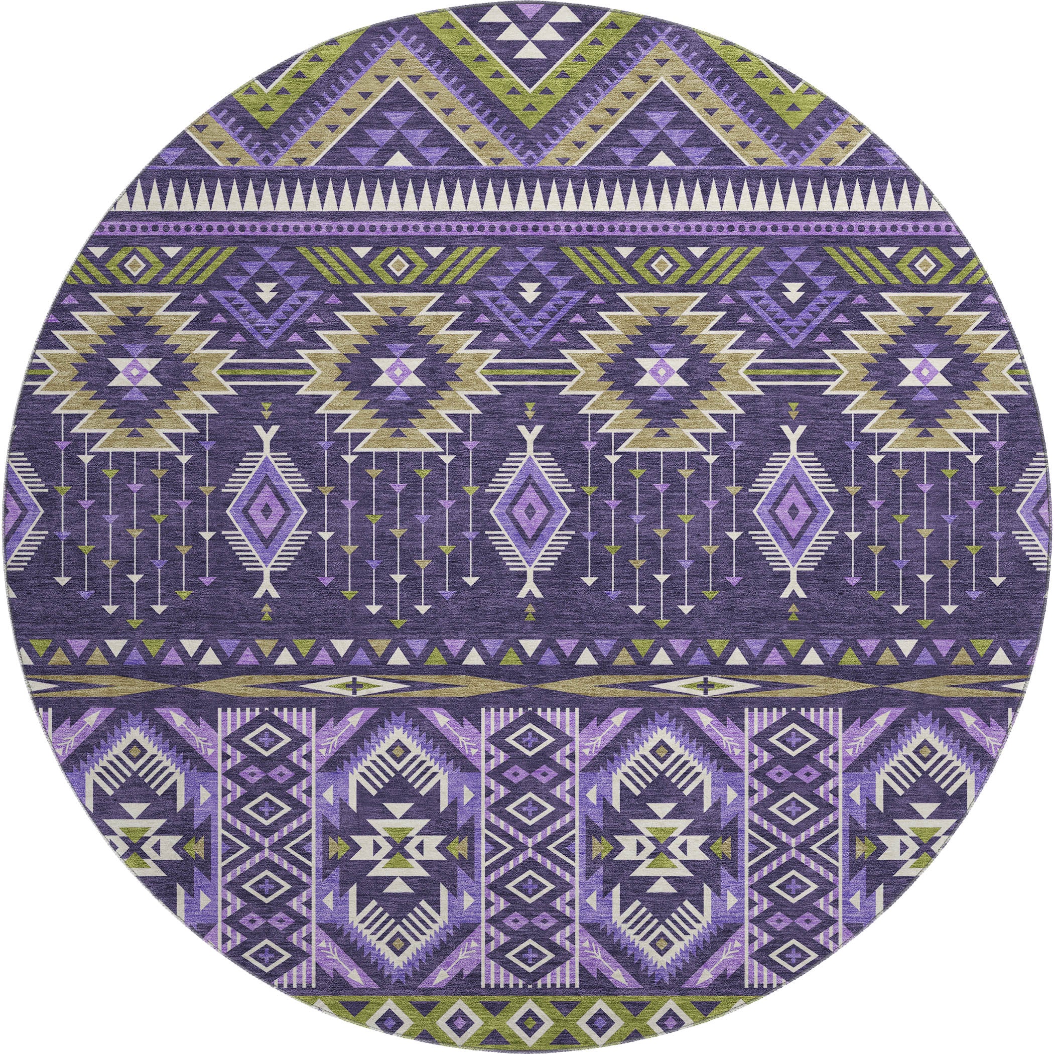 Siena Machine Washable Transitional Purple Rug 8' x 8' #shape_Round