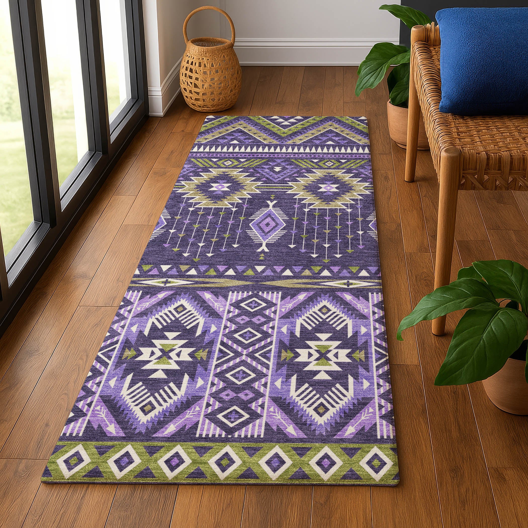 Siena Machine Washable Transitional Purple Rug 2'3" x 7'6" #shape_Runner