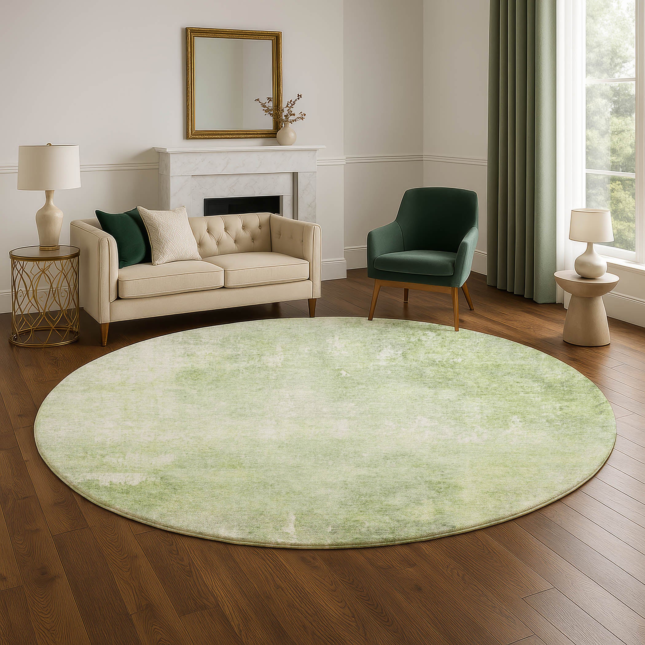 Dubrovnik Machine Washable Transitional Aloe Green Rug 8' x 8' #shape_Round