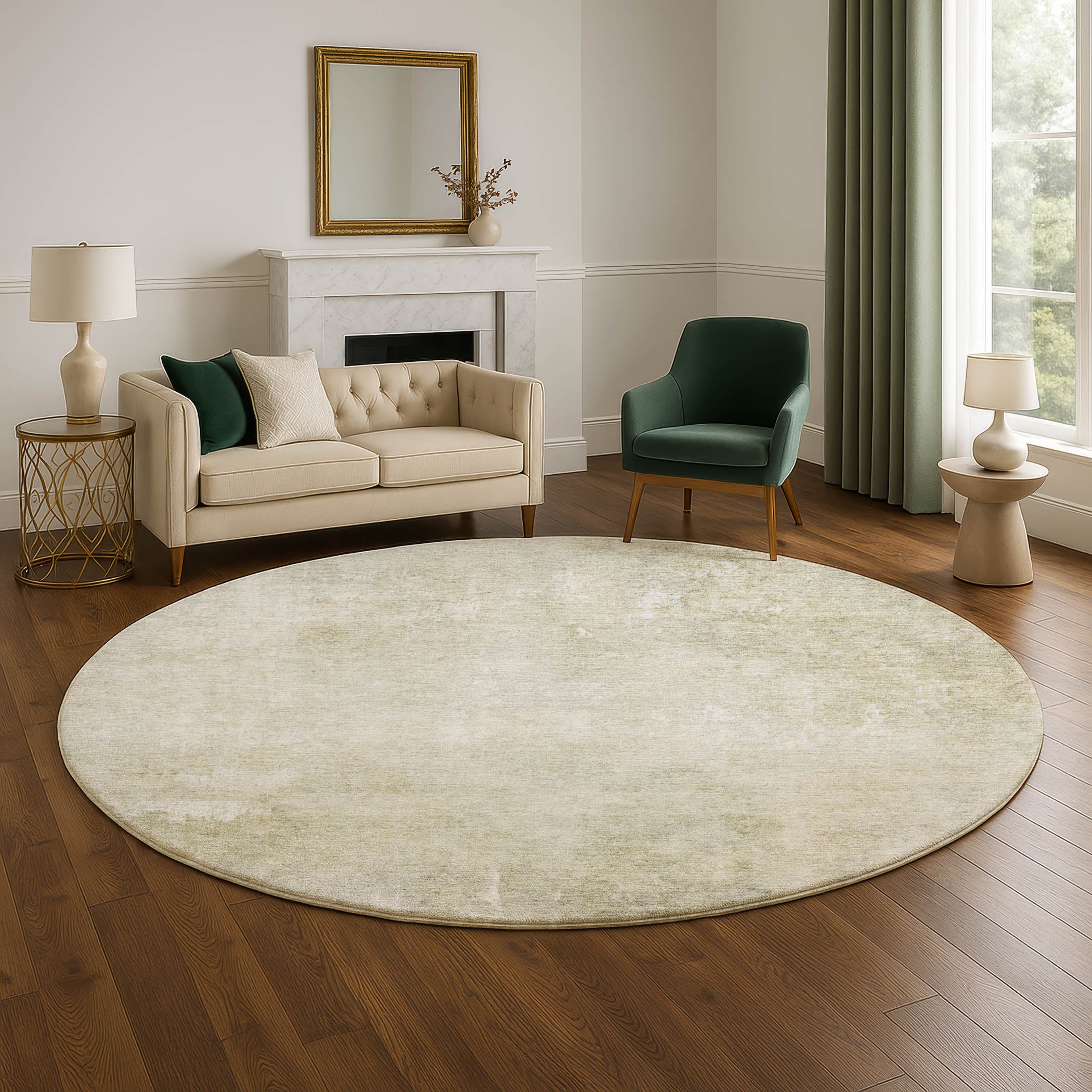 Dubrovnik Machine Washable Transitional Beige Brown Rug 8' x 8' #shape_Round
