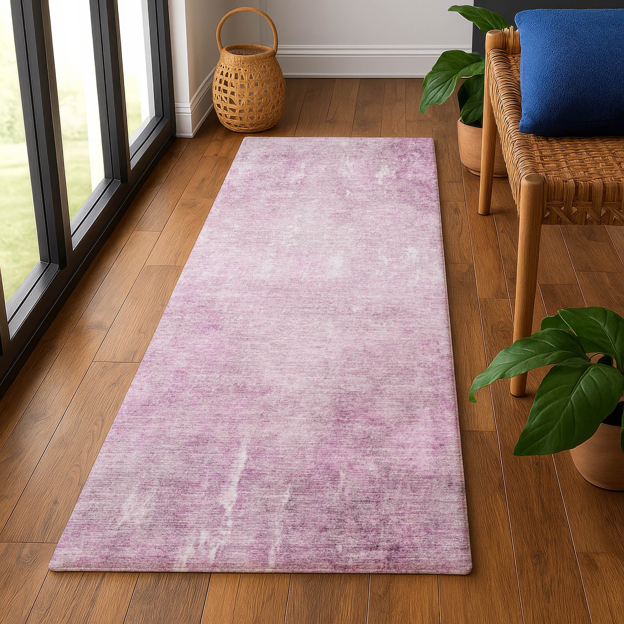 Dubrovnik Machine Washable Transitional Pink Rug 2'3" x 7'6" #shape_Runner